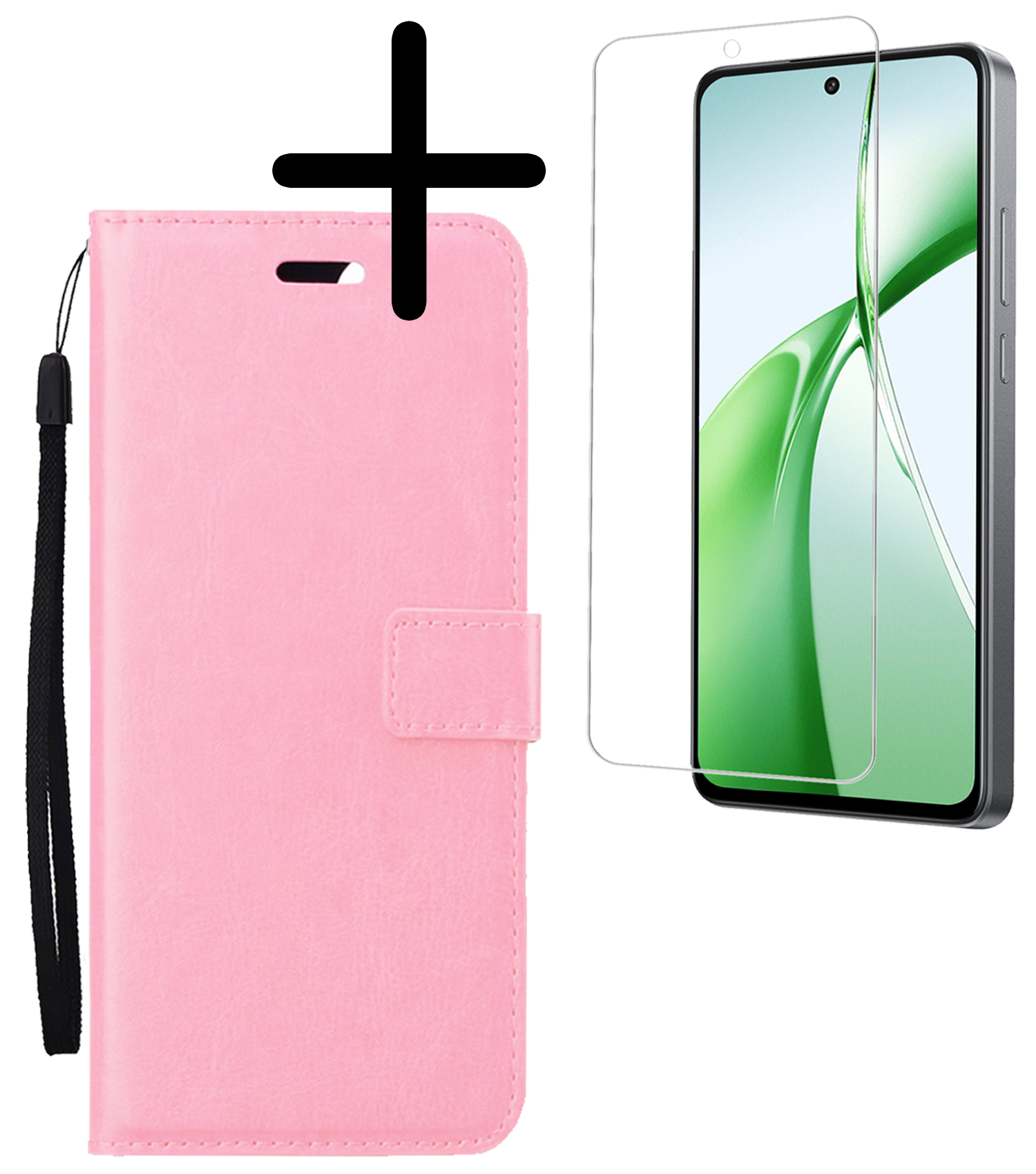 BASEY. Hoesje Geschikt voor OnePlus Nord CE4 Hoesje Book Case Hoes Portemonnee Cover Walletcase Met Screenprotector - Hoes Geschikt voor OnePlus Nord CE4 Hoes Bookcase Hoesje - Lichtroze