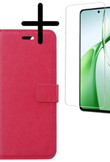 BASEY. Hoesje Geschikt voor OnePlus Nord CE4 Hoesje Book Case Hoes Portemonnee Cover Walletcase Met Screenprotector - Hoes Geschikt voor OnePlus Nord CE4 Hoes Bookcase Hoesje - Donkerroze
