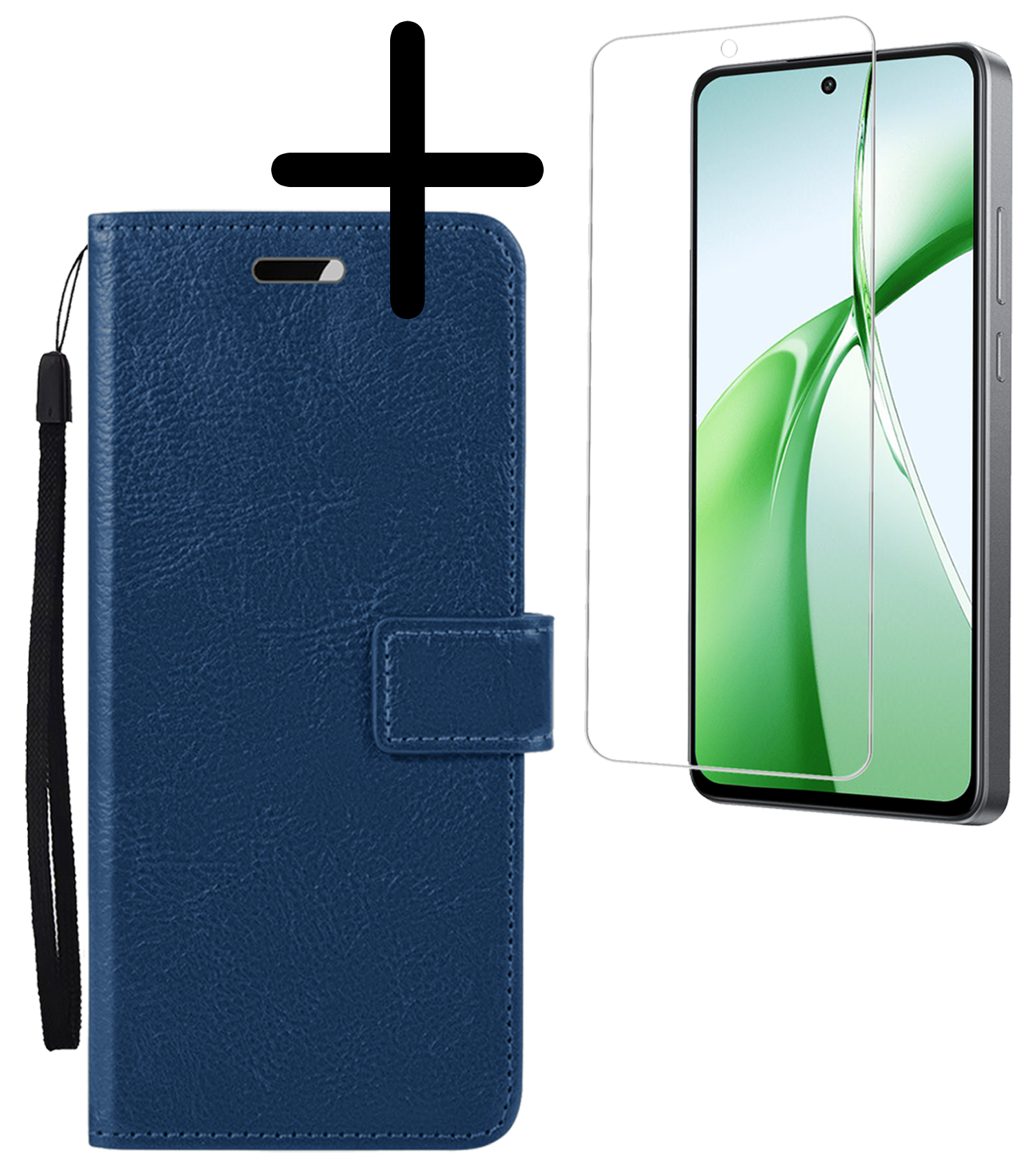 BASEY. Hoesje Geschikt voor OnePlus Nord CE4 Hoesje Book Case Hoes Portemonnee Cover Walletcase Met Screenprotector - Hoes Geschikt voor OnePlus Nord CE4 Hoes Bookcase Hoesje - Donkerblauw