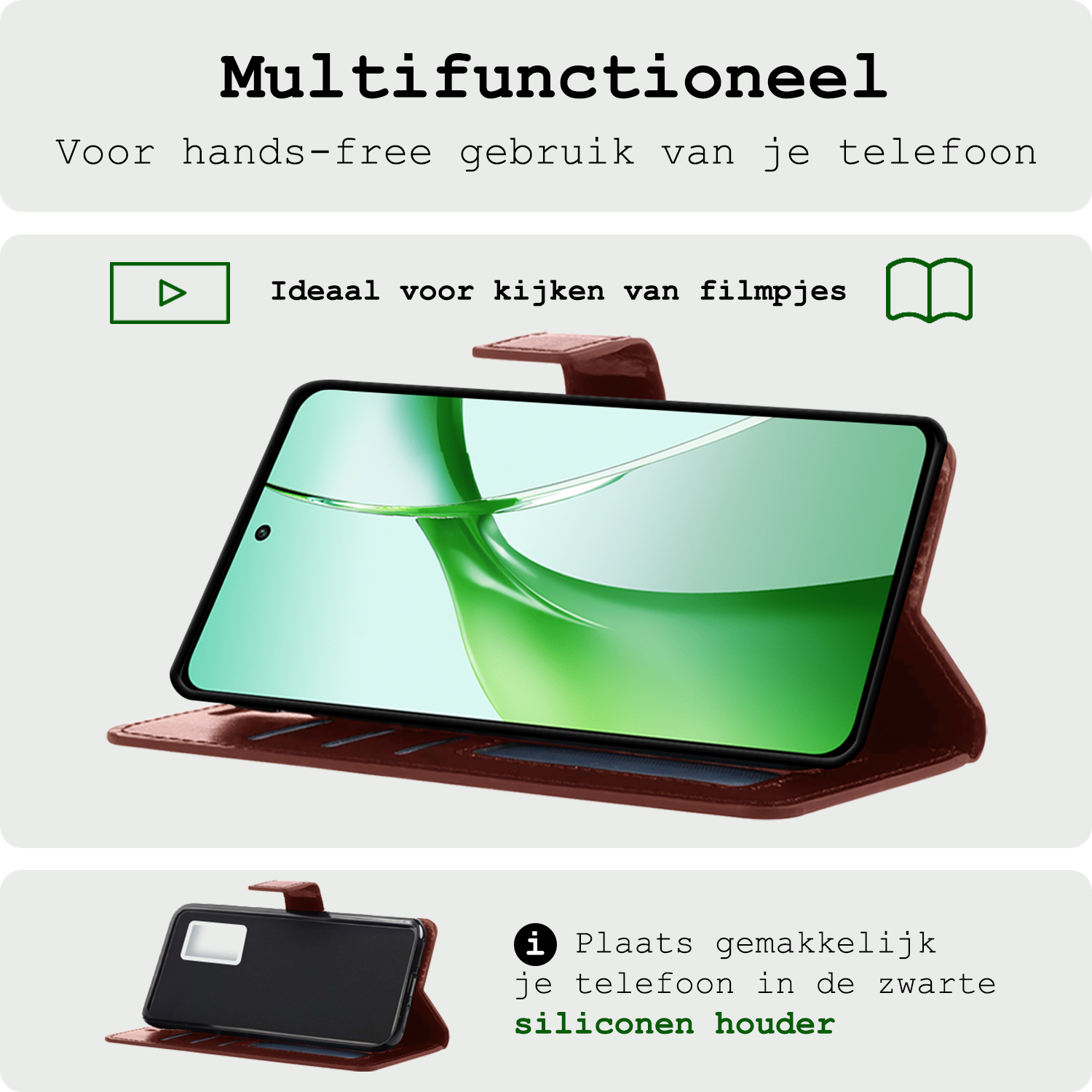 BASEY. Hoesje Geschikt voor OnePlus Nord CE4 Hoesje Book Case Hoes Portemonnee Cover Walletcase - Hoes Geschikt voor OnePlus Nord CE4 Hoes Bookcase Hoesje - Bruin