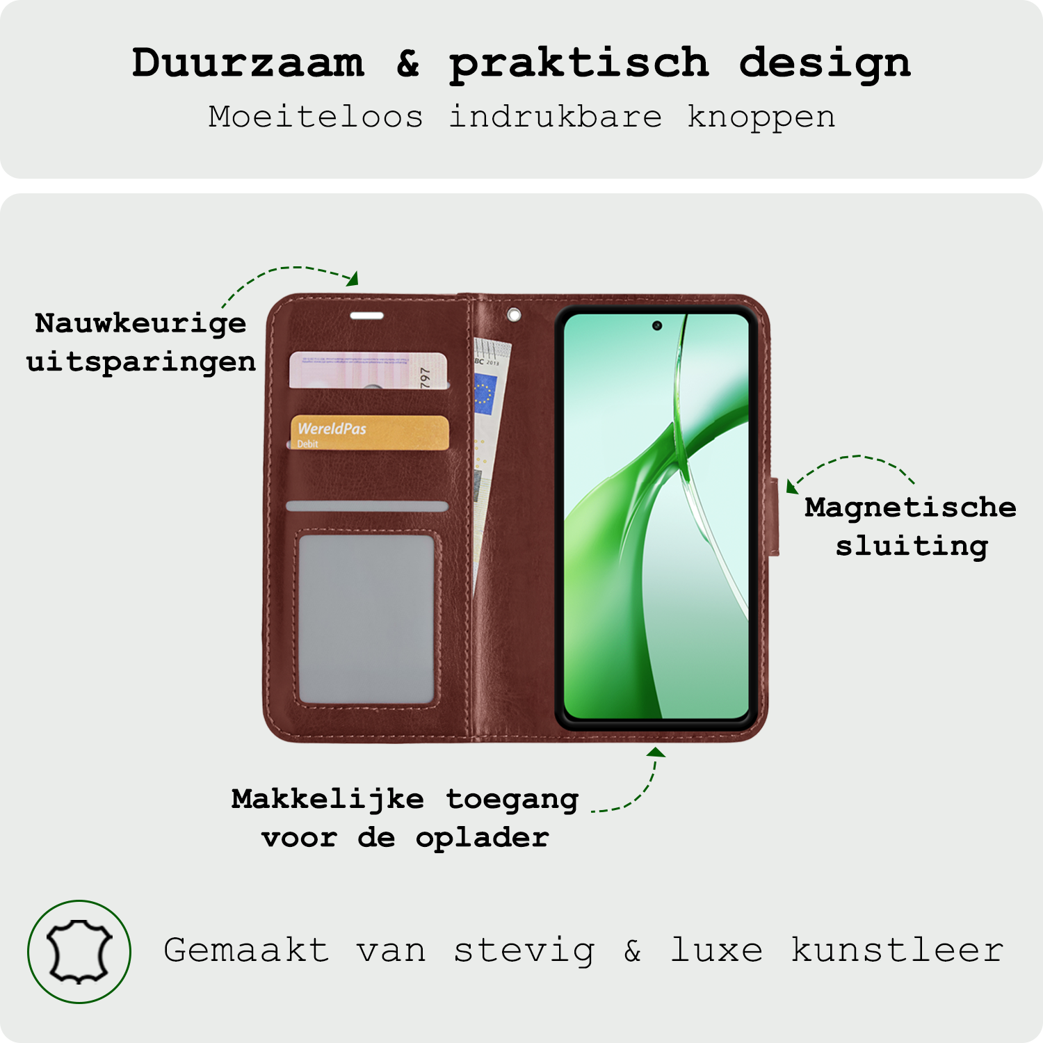 BASEY. Hoesje Geschikt voor OnePlus Nord CE4 Hoesje Book Case Hoes Portemonnee Cover Walletcase - Hoes Geschikt voor OnePlus Nord CE4 Hoes Bookcase Hoesje - Bruin