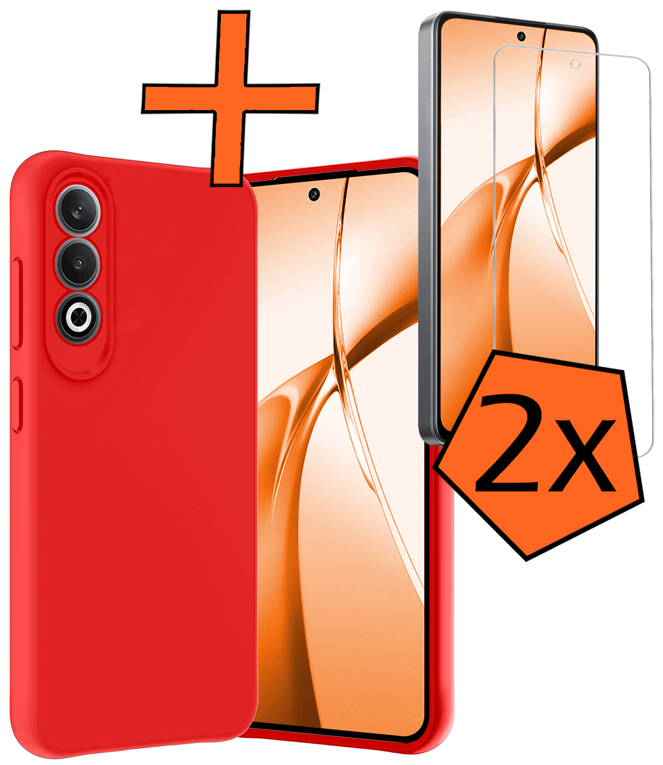 Nomfy Hoesje Geschikt voor OnePlus Nord CE4 Hoesje Siliconen Case Hoes Met 2x Screenprotector - Hoes Geschikt voor OnePlus Nord CE4 Hoes Cover Case - Rood