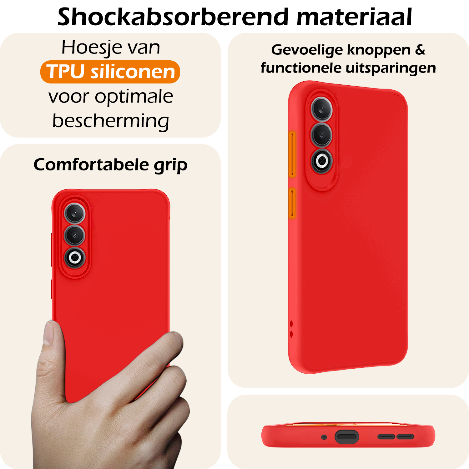 Nomfy Hoesje Geschikt voor OnePlus Nord CE4 Hoesje Siliconen Case Hoes Met 2x Screenprotector - Hoes Geschikt voor OnePlus Nord CE4 Hoes Cover Case - Rood