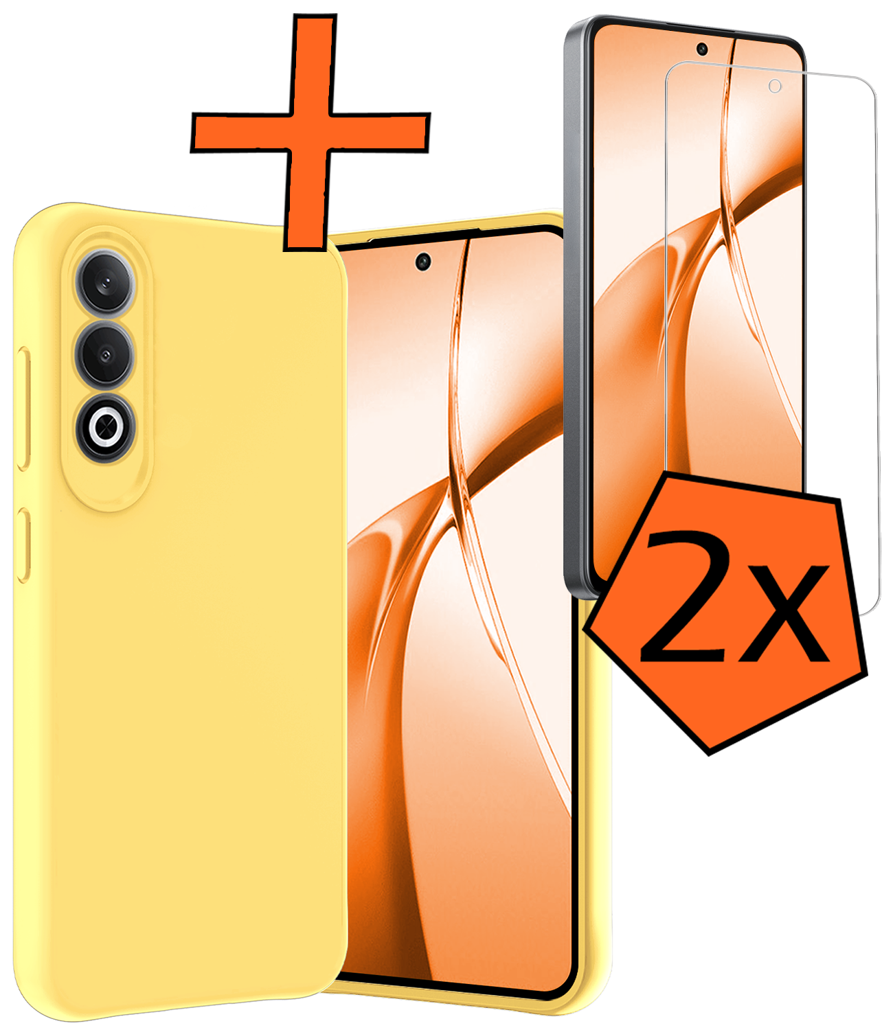 Nomfy Hoesje Geschikt voor OnePlus Nord CE4 Hoesje Siliconen Case Hoes Met 2x Screenprotector - Hoes Geschikt voor OnePlus Nord CE4 Hoes Cover Case - Geel