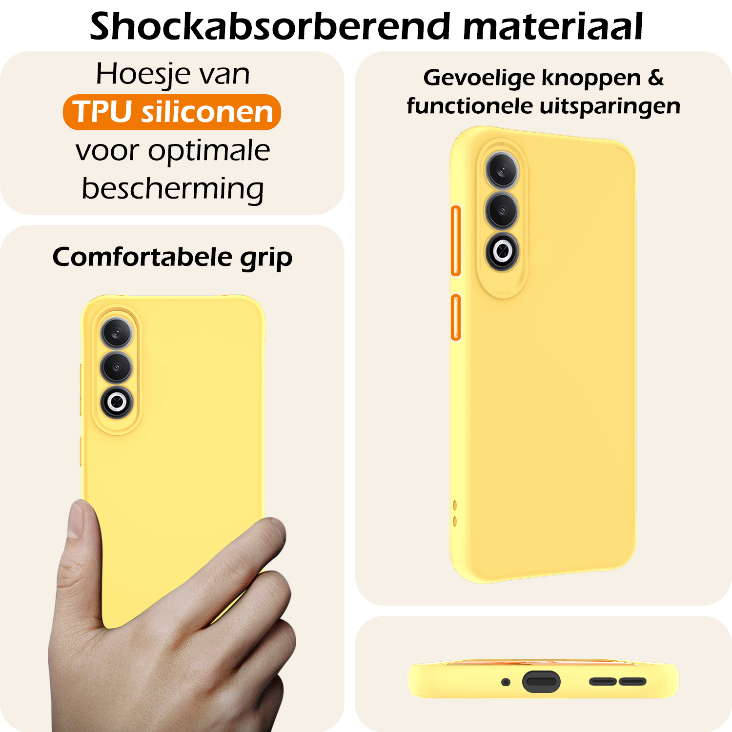 Nomfy Hoesje Geschikt voor OnePlus Nord CE4 Hoesje Siliconen Case Hoes Met 2x Screenprotector - Hoes Geschikt voor OnePlus Nord CE4 Hoes Cover Case - Geel