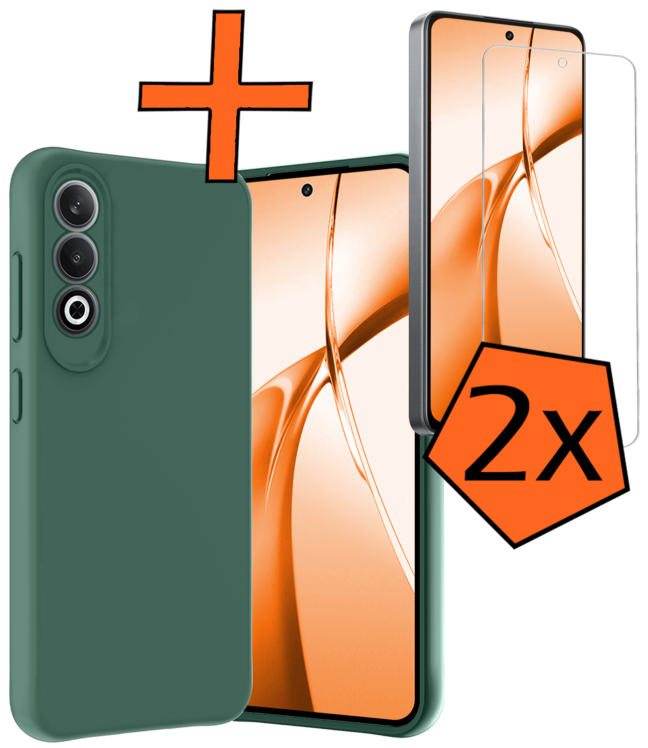 Nomfy Hoesje Geschikt voor OnePlus Nord CE4 Hoesje Siliconen Case Hoes Met 2x Screenprotector - Hoes Geschikt voor OnePlus Nord CE4 Hoes Cover Case - Donkergroen
