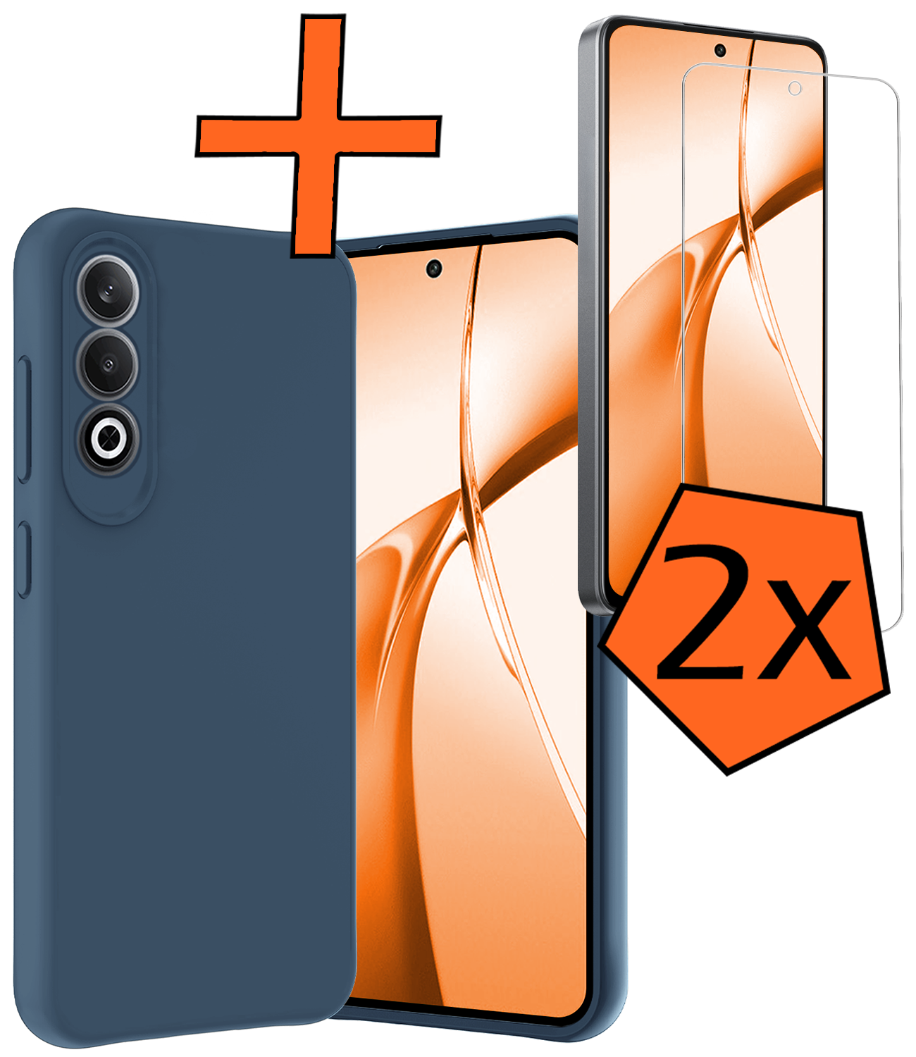 Nomfy Hoesje Geschikt voor OnePlus Nord CE4 Hoesje Siliconen Case Hoes Met 2x Screenprotector - Hoes Geschikt voor OnePlus Nord CE4 Hoes Cover Case - Donkerblauw