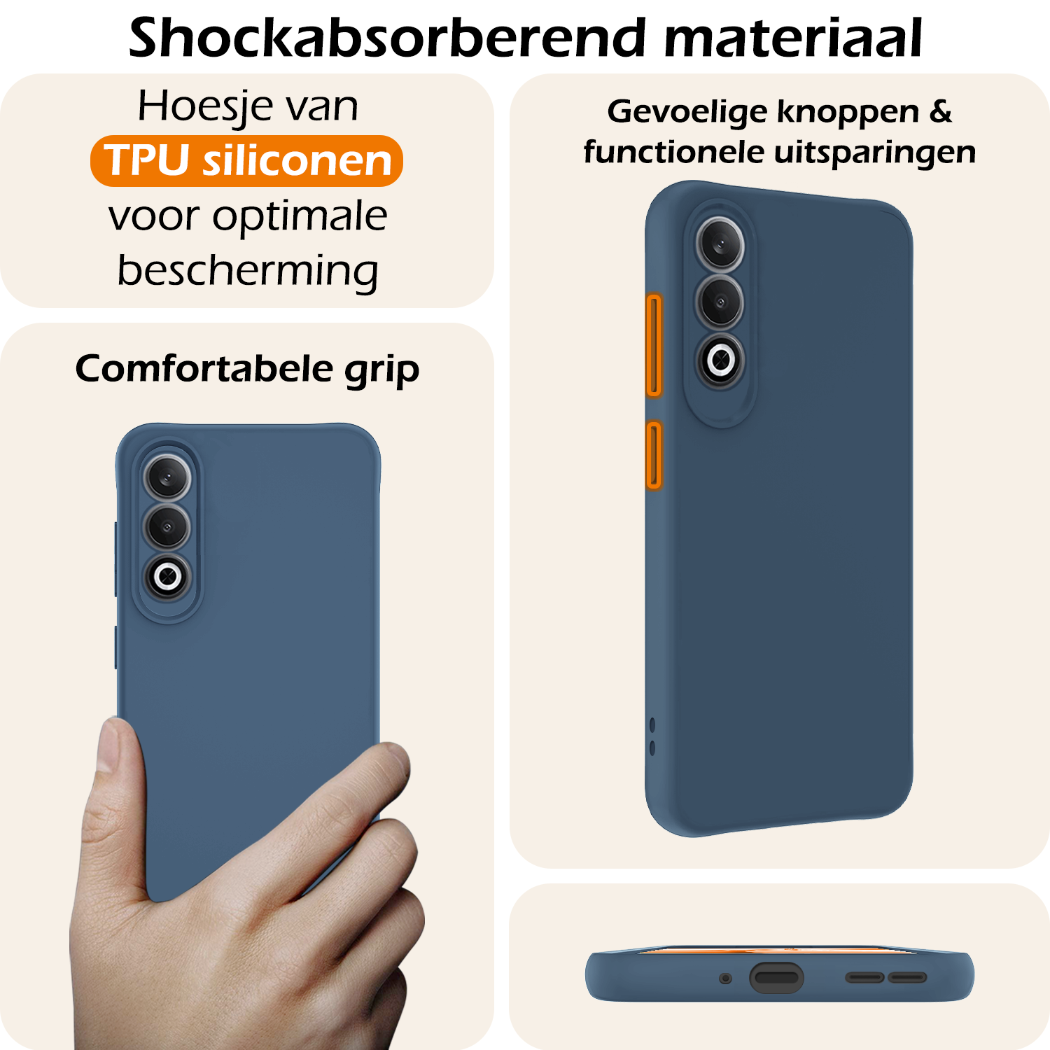 Nomfy Hoesje Geschikt voor OnePlus Nord CE4 Hoesje Siliconen Case Hoes Met 2x Screenprotector - Hoes Geschikt voor OnePlus Nord CE4 Hoes Cover Case - Donkerblauw