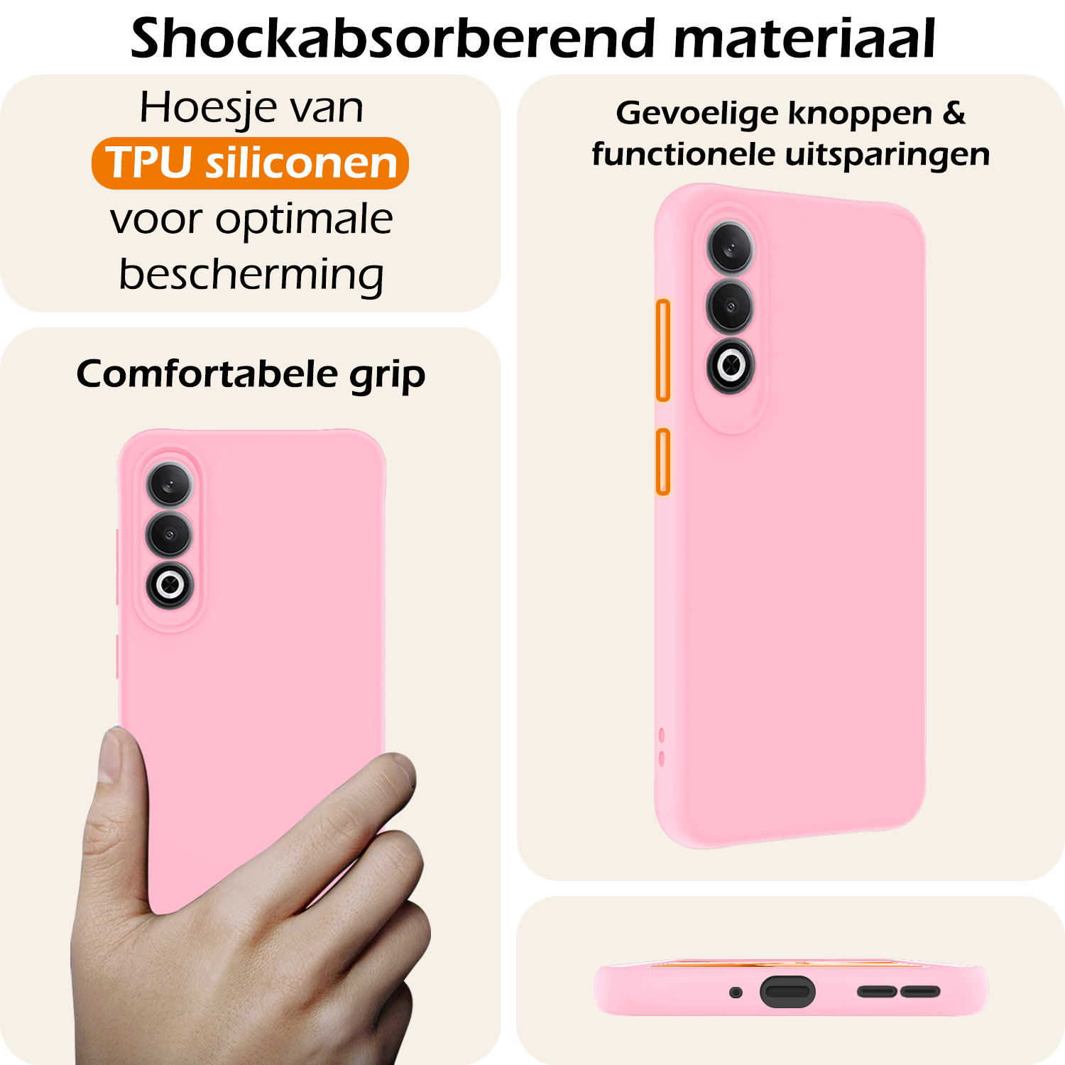 Nomfy Hoesje Geschikt voor OnePlus Nord CE4 Hoesje Siliconen Case Hoes Met Screenprotector - Hoes Geschikt voor OnePlus Nord CE4 Hoes Cover Case - Lichtroze