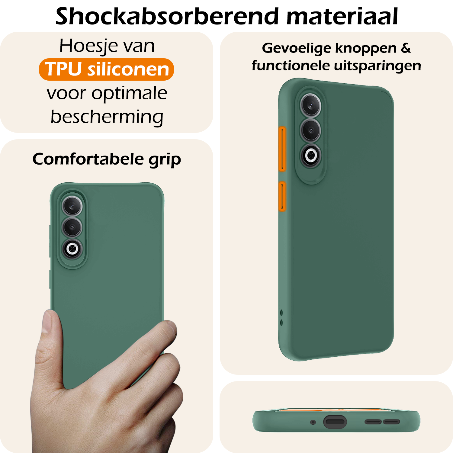 Nomfy Hoesje Geschikt voor OnePlus Nord CE4 Hoesje Siliconen Case Hoes Met Screenprotector - Hoes Geschikt voor OnePlus Nord CE4 Hoes Cover Case - Donkergroen