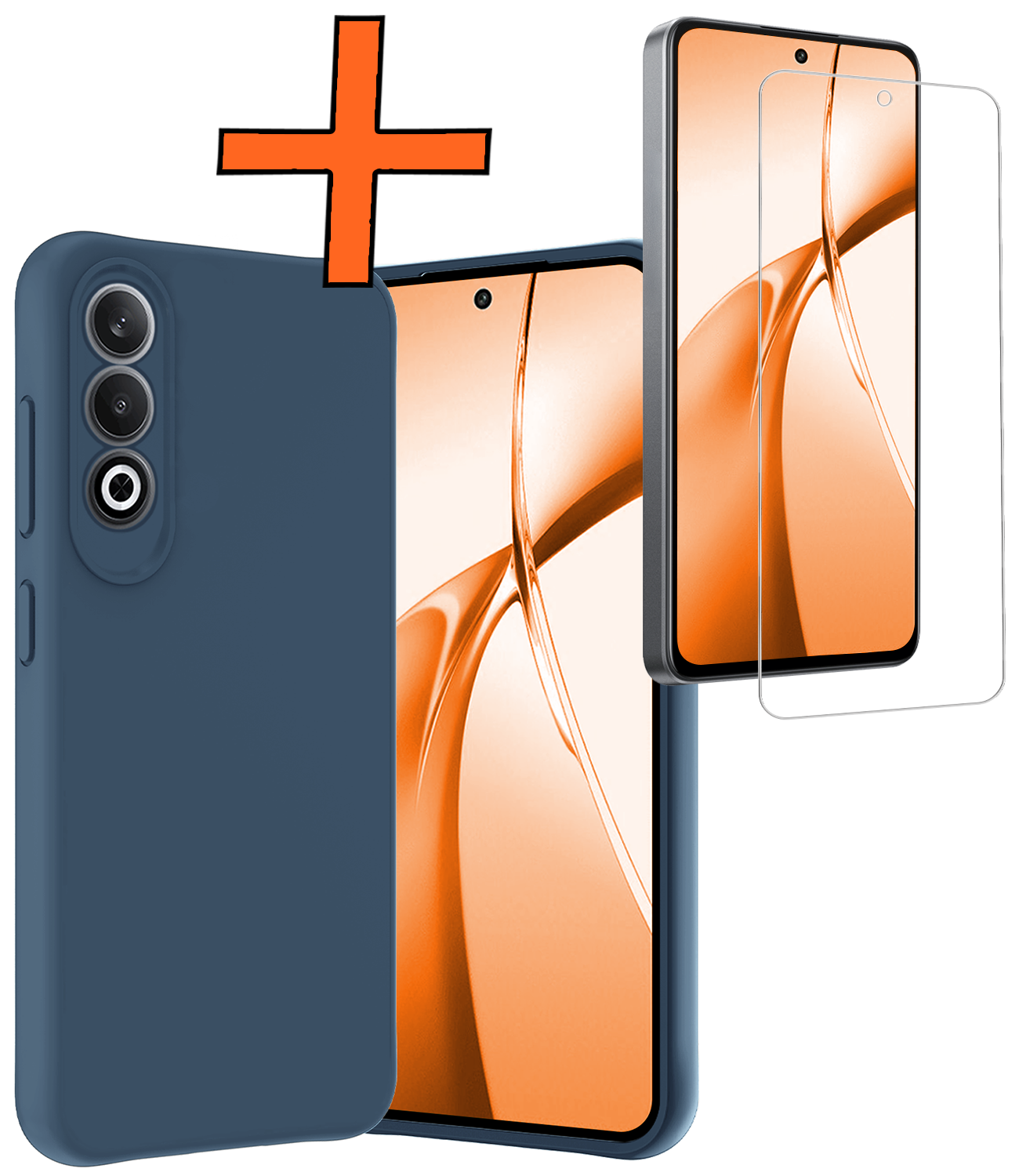Nomfy Hoesje Geschikt voor OnePlus Nord CE4 Hoesje Siliconen Case Hoes Met Screenprotector - Hoes Geschikt voor OnePlus Nord CE4 Hoes Cover Case - Donkerblauw