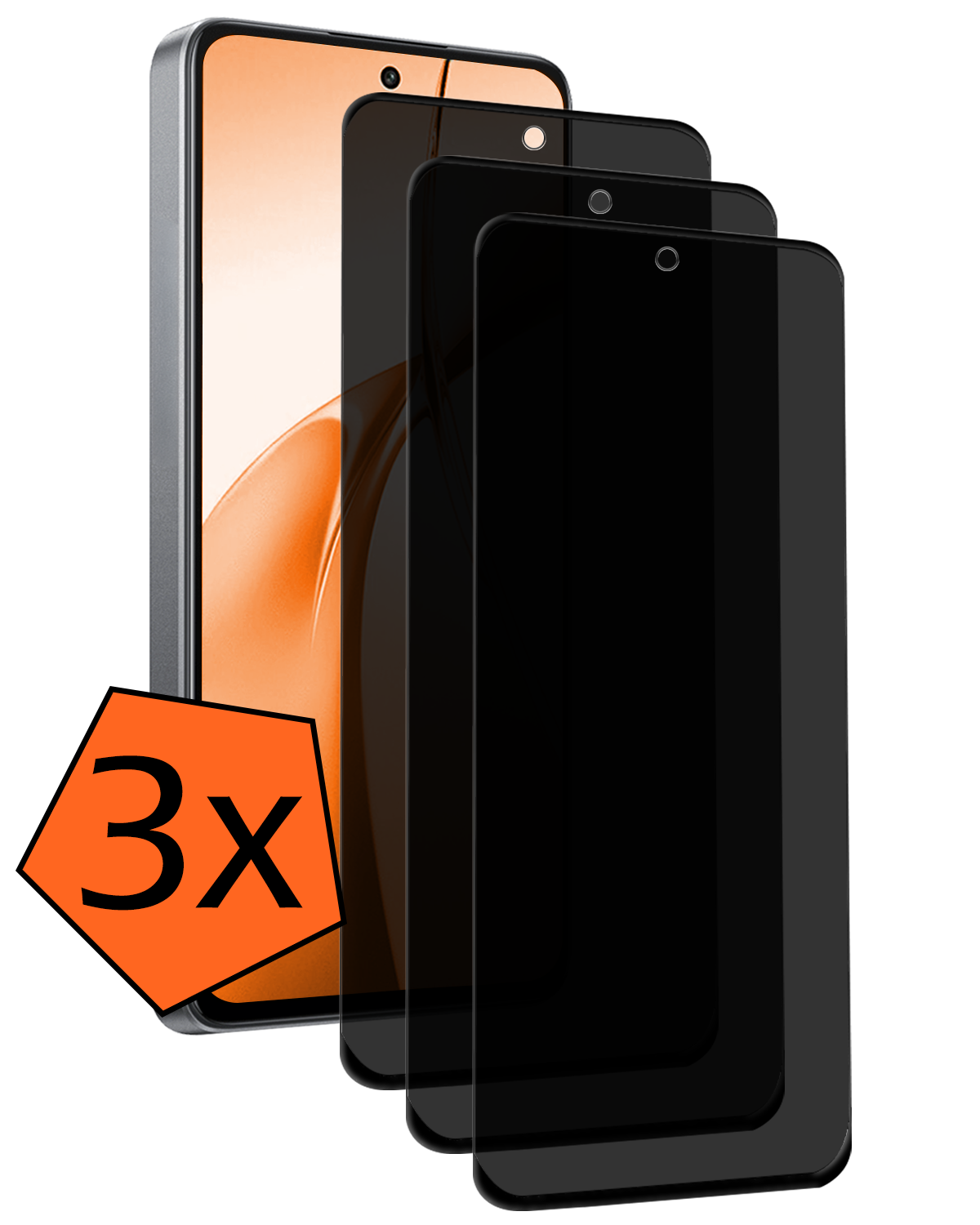 Nomfy Screenprotector Geschikt voor OnePlus Nord CE4 Screenprotector Privacy Glas Gehard Full Cover - Screenprotector Geschikt voor OnePlus Nord CE4 Screenprotector Privacy Tempered Glass - 3 PACK