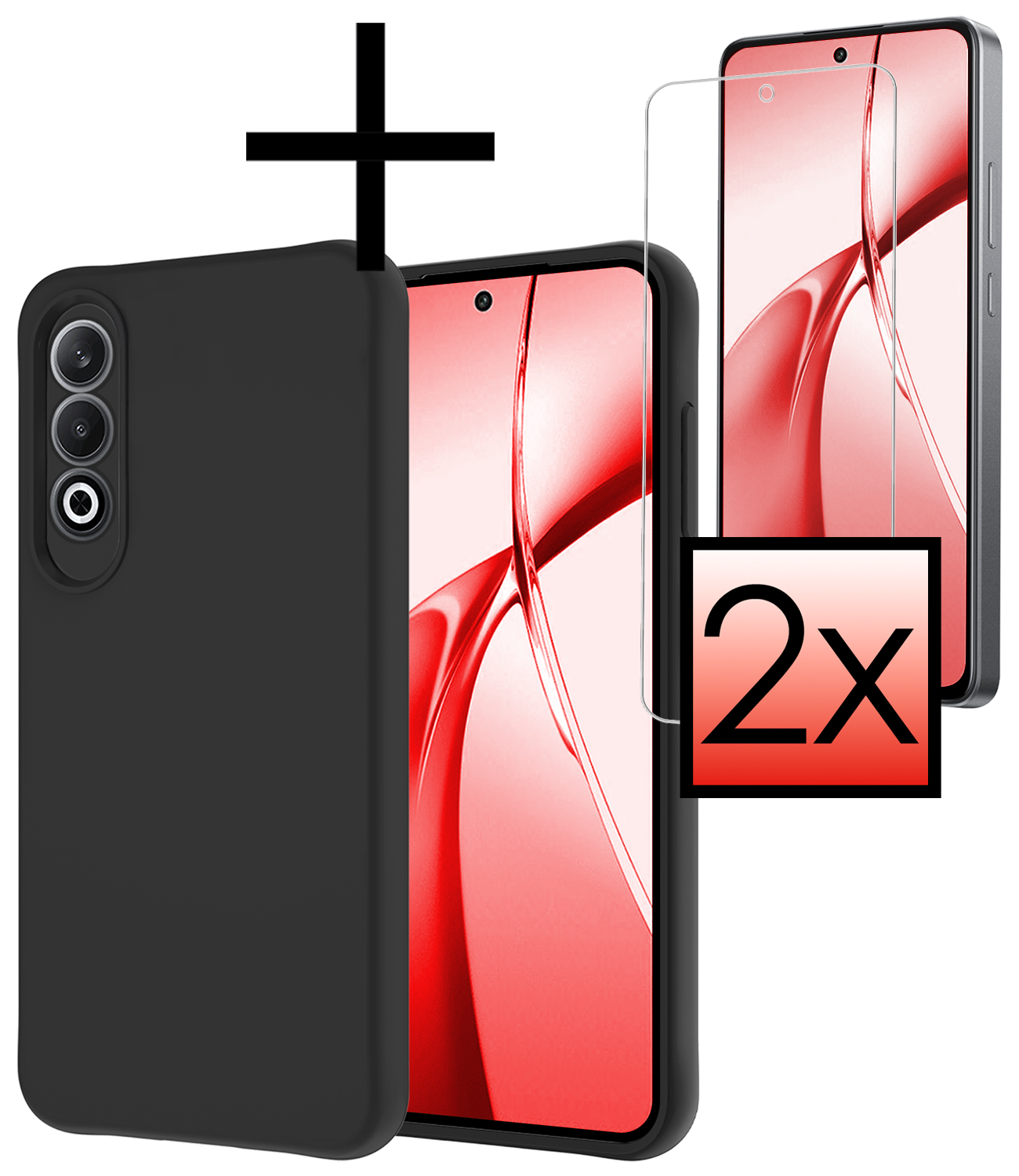 NoXx Hoesje Geschikt voor OnePlus Nord CE4 Hoesje Siliconen Case Hoes Met 2x Screenprotector - Hoes Geschikt voor OnePlus Nord CE4 Hoes Cover Case - Zwart