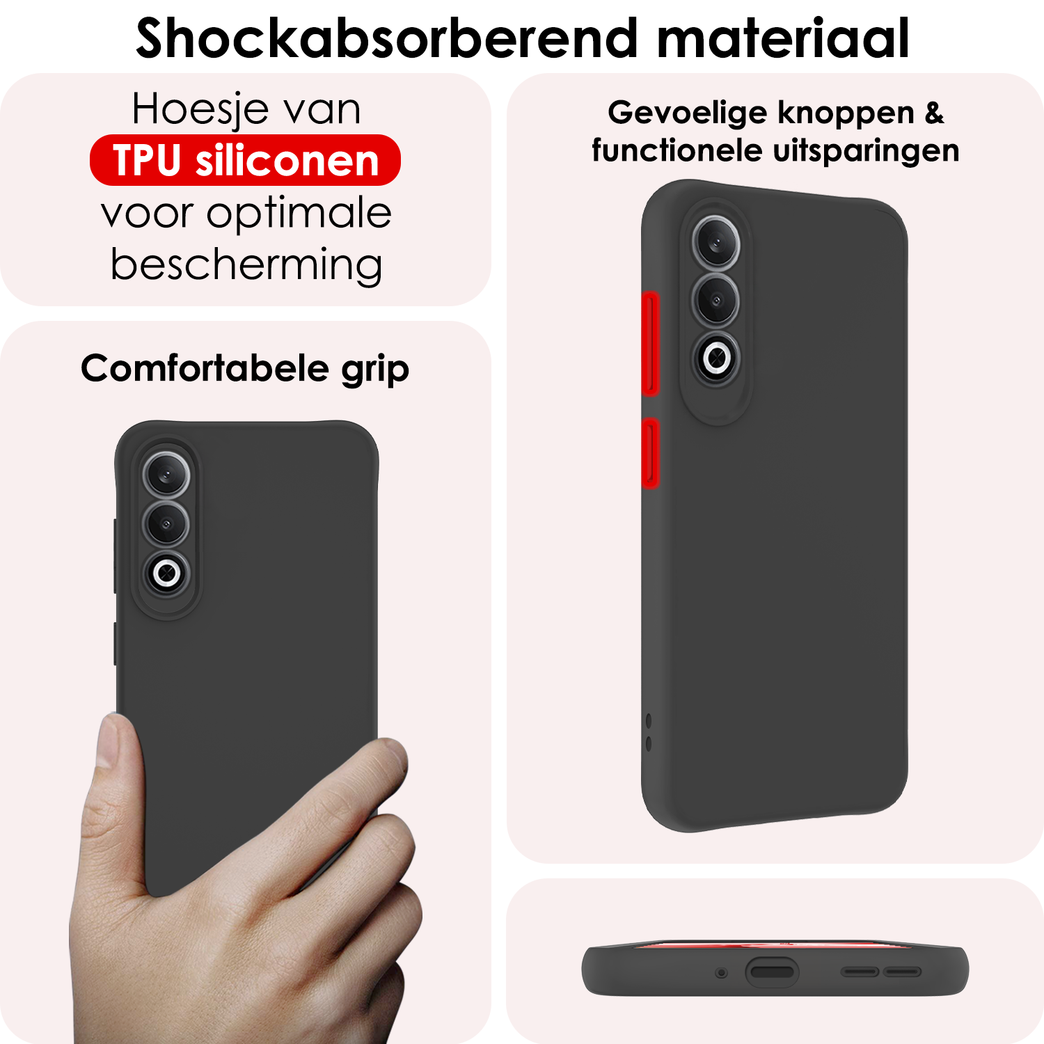 NoXx Hoesje Geschikt voor OnePlus Nord CE4 Hoesje Siliconen Case Hoes Met 2x Screenprotector - Hoes Geschikt voor OnePlus Nord CE4 Hoes Cover Case - Zwart