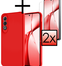 NoXx NoXx OnePlus Nord CE4 Hoesje Siliconen Met 2x Screenprotector - Rood