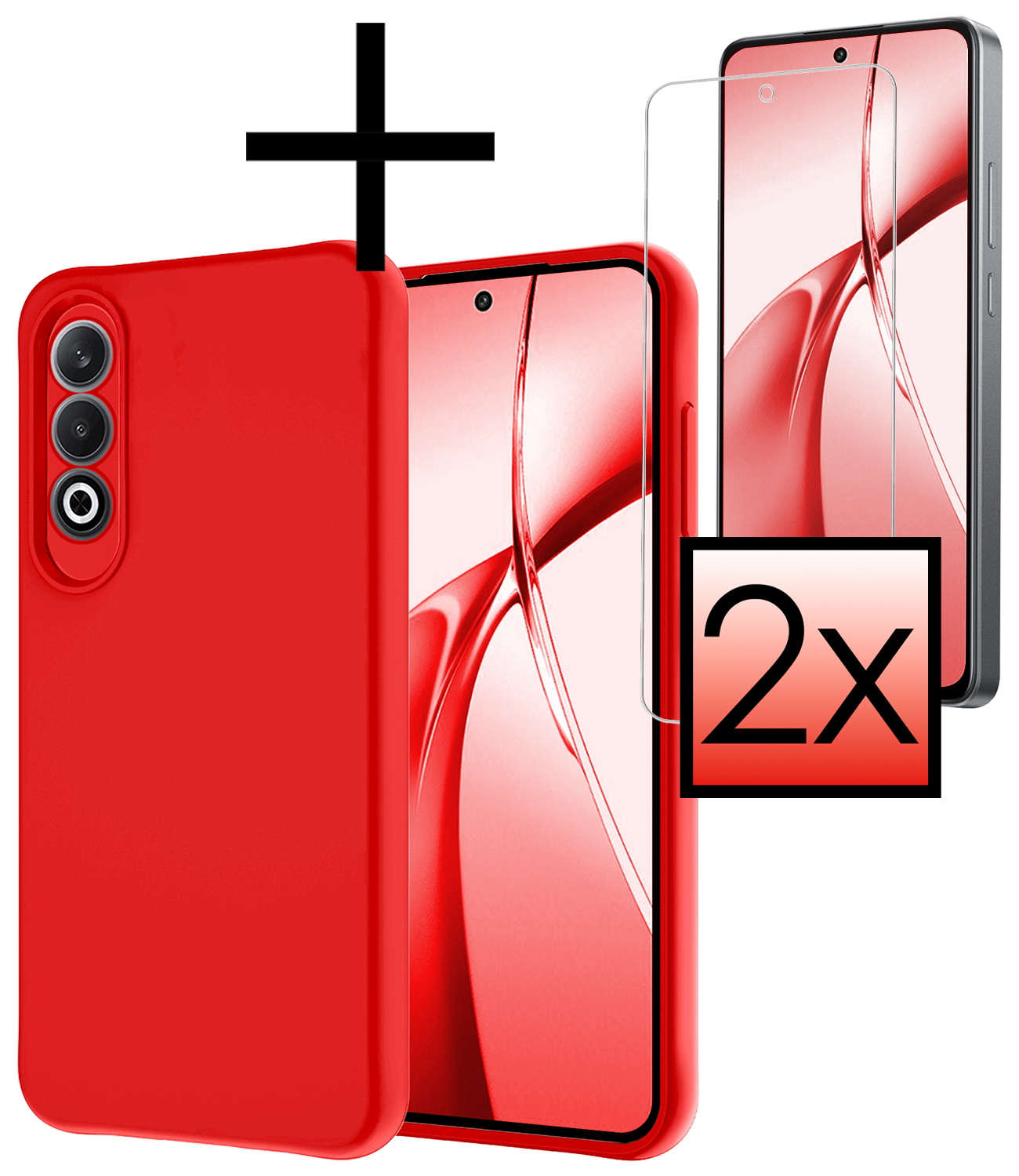 NoXx Hoesje Geschikt voor OnePlus Nord CE4 Hoesje Siliconen Case Hoes Met 2x Screenprotector - Hoes Geschikt voor OnePlus Nord CE4 Hoes Cover Case - Rood