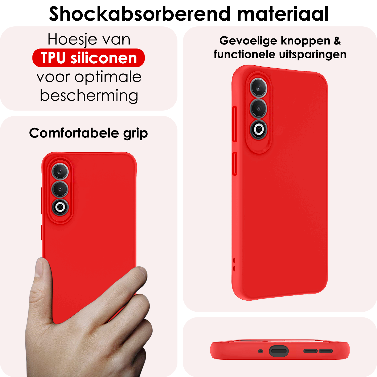 NoXx Hoesje Geschikt voor OnePlus Nord CE4 Hoesje Siliconen Case Hoes Met 2x Screenprotector - Hoes Geschikt voor OnePlus Nord CE4 Hoes Cover Case - Rood