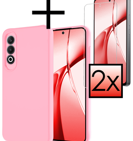 NoXx NoXx OnePlus Nord CE4 Hoesje Siliconen Met 2x Screenprotector - Lichtroze
