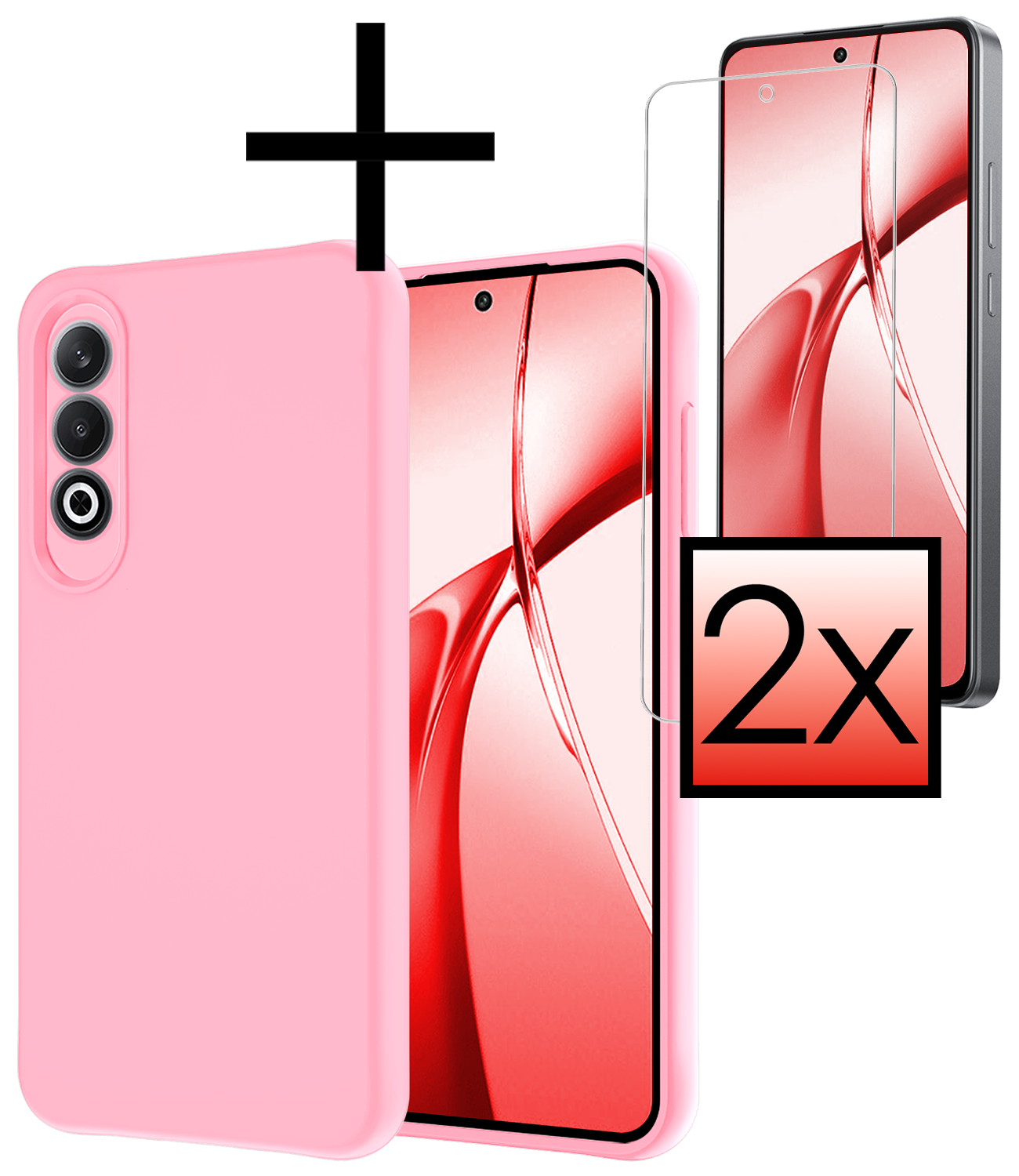 NoXx Hoesje Geschikt voor OnePlus Nord CE4 Hoesje Siliconen Case Hoes Met 2x Screenprotector - Hoes Geschikt voor OnePlus Nord CE4 Hoes Cover Case - Lichtroze