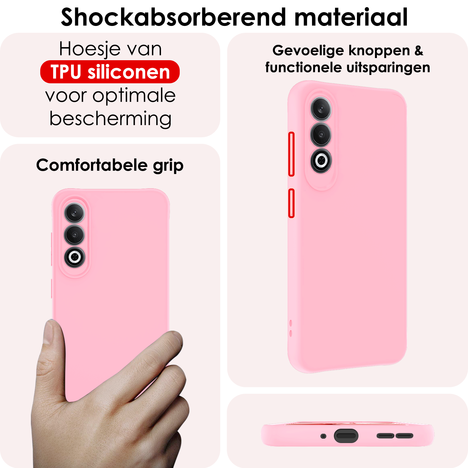 NoXx Hoesje Geschikt voor OnePlus Nord CE4 Hoesje Siliconen Case Hoes Met 2x Screenprotector - Hoes Geschikt voor OnePlus Nord CE4 Hoes Cover Case - Lichtroze