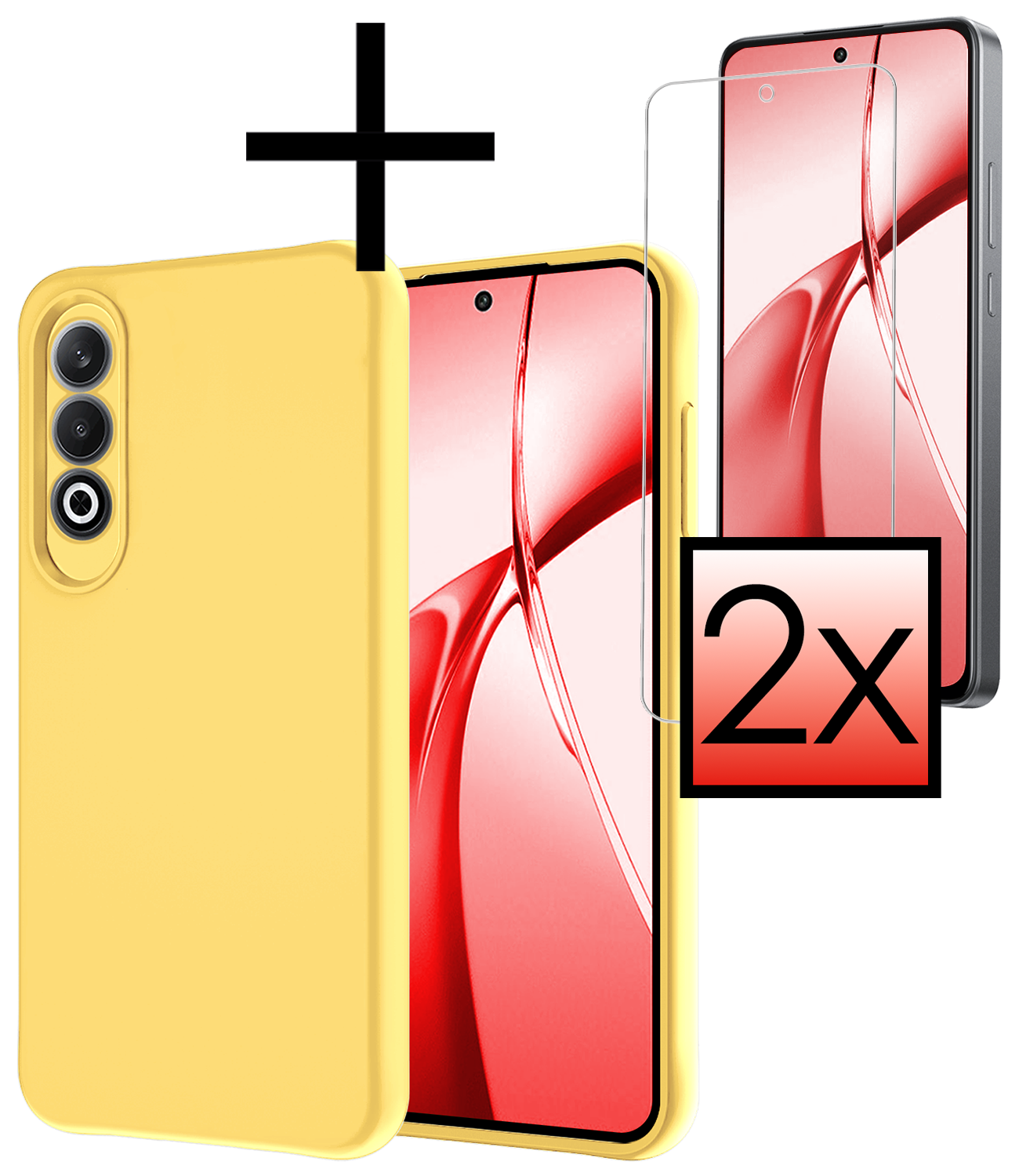 NoXx Hoesje Geschikt voor OnePlus Nord CE4 Hoesje Siliconen Case Hoes Met 2x Screenprotector - Hoes Geschikt voor OnePlus Nord CE4 Hoes Cover Case - Geel