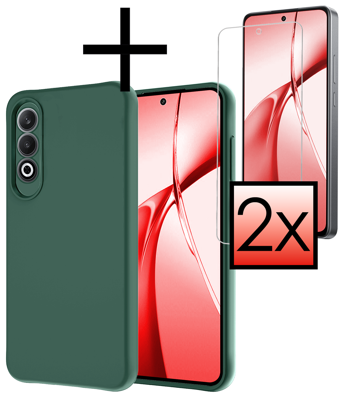 NoXx Hoesje Geschikt voor OnePlus Nord CE4 Hoesje Siliconen Case Hoes Met 2x Screenprotector - Hoes Geschikt voor OnePlus Nord CE4 Hoes Cover Case - Donkergroen
