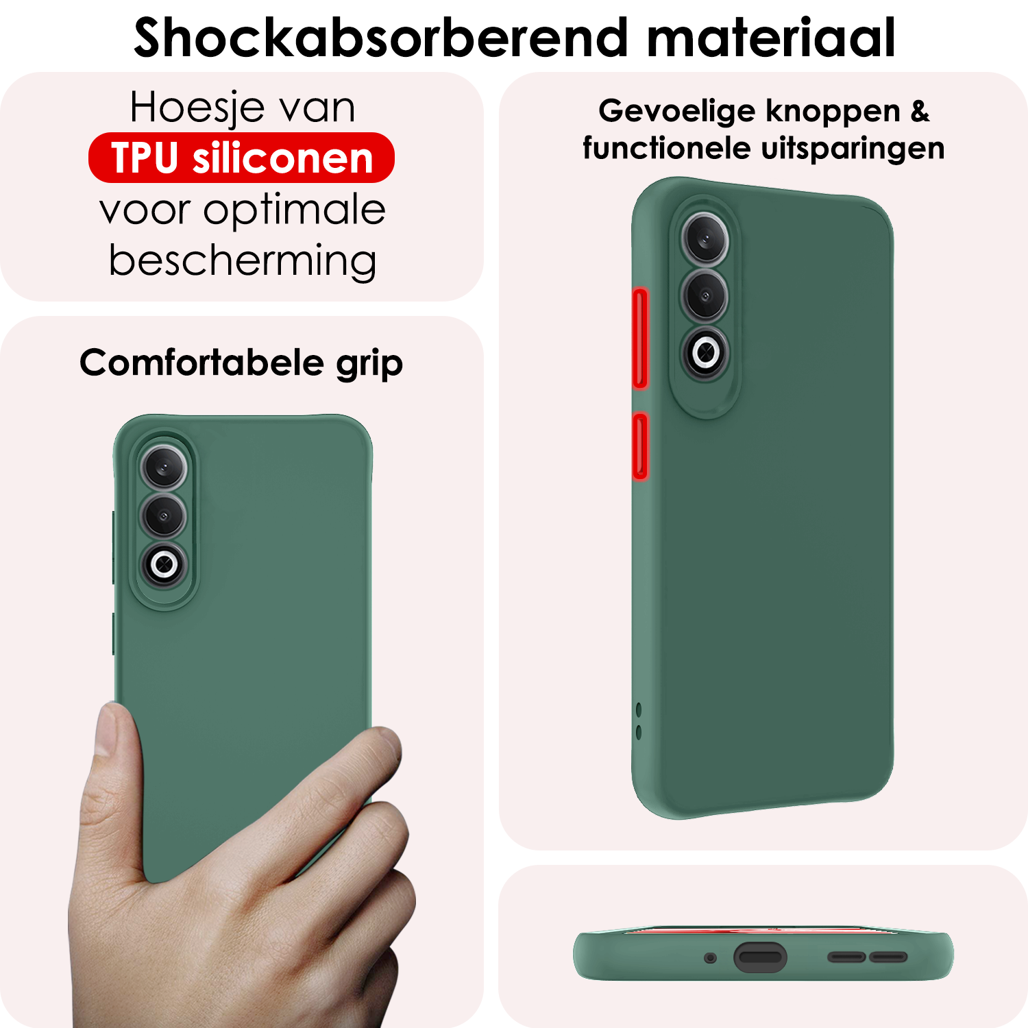 NoXx Hoesje Geschikt voor OnePlus Nord CE4 Hoesje Siliconen Case Hoes Met 2x Screenprotector - Hoes Geschikt voor OnePlus Nord CE4 Hoes Cover Case - Donkergroen
