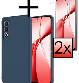 NoXx NoXx OnePlus Nord CE4 Hoesje Siliconen Met 2x Screenprotector - Donkerblauw