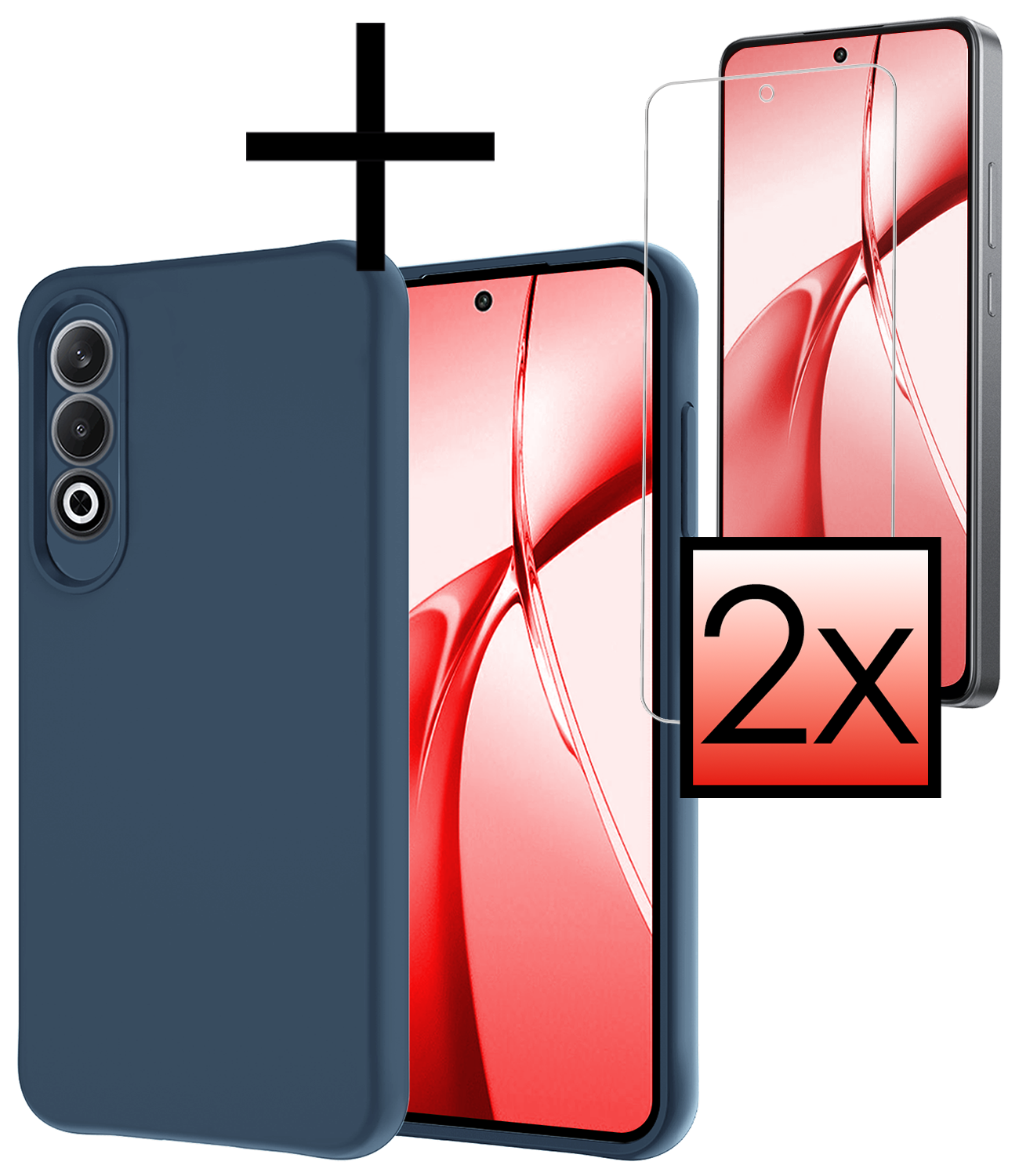 NoXx Hoesje Geschikt voor OnePlus Nord CE4 Hoesje Siliconen Case Hoes Met 2x Screenprotector - Hoes Geschikt voor OnePlus Nord CE4 Hoes Cover Case - Donkerblauw