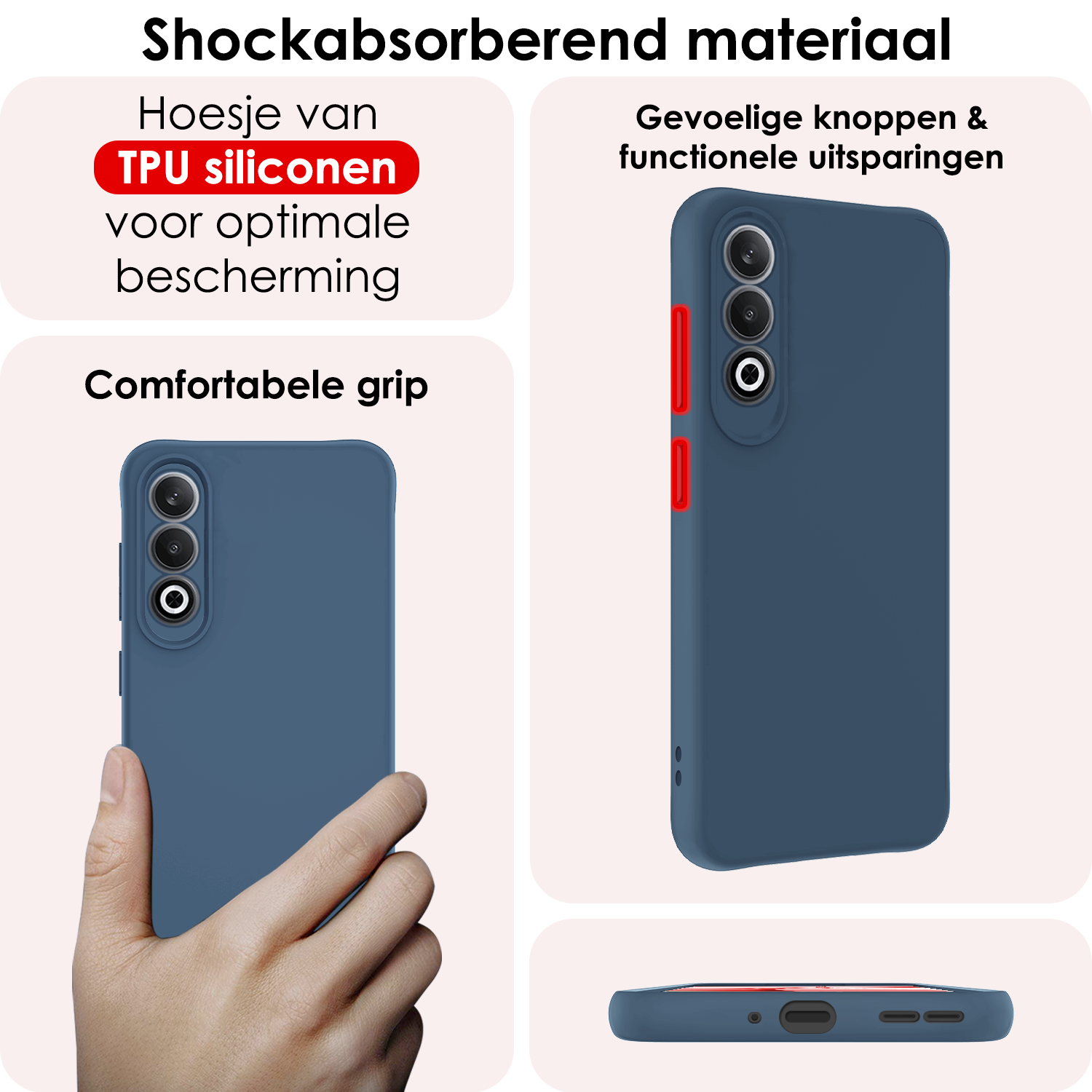 NoXx Hoesje Geschikt voor OnePlus Nord CE4 Hoesje Siliconen Case Hoes Met 2x Screenprotector - Hoes Geschikt voor OnePlus Nord CE4 Hoes Cover Case - Donkerblauw