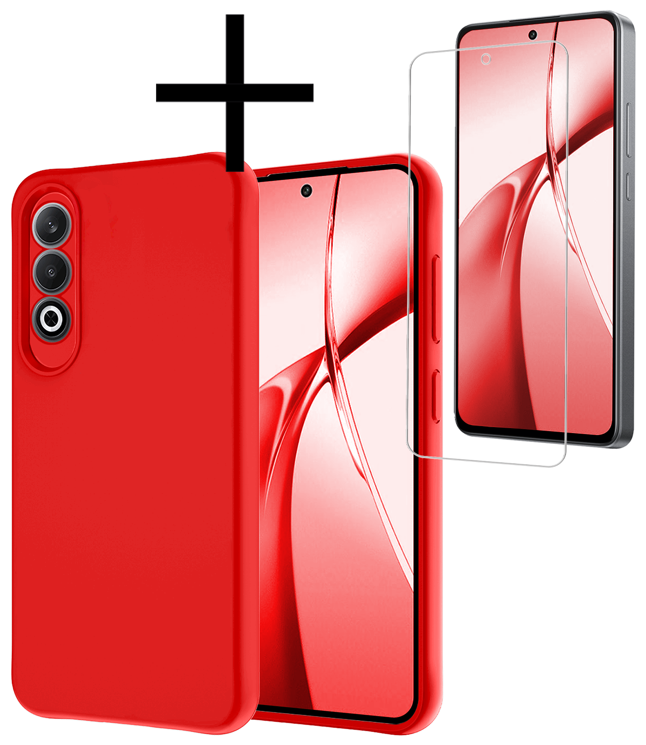NoXx Hoesje Geschikt voor OnePlus Nord CE4 Hoesje Siliconen Case Hoes Met Screenprotector - Hoes Geschikt voor OnePlus Nord CE4 Hoes Cover Case - Rood