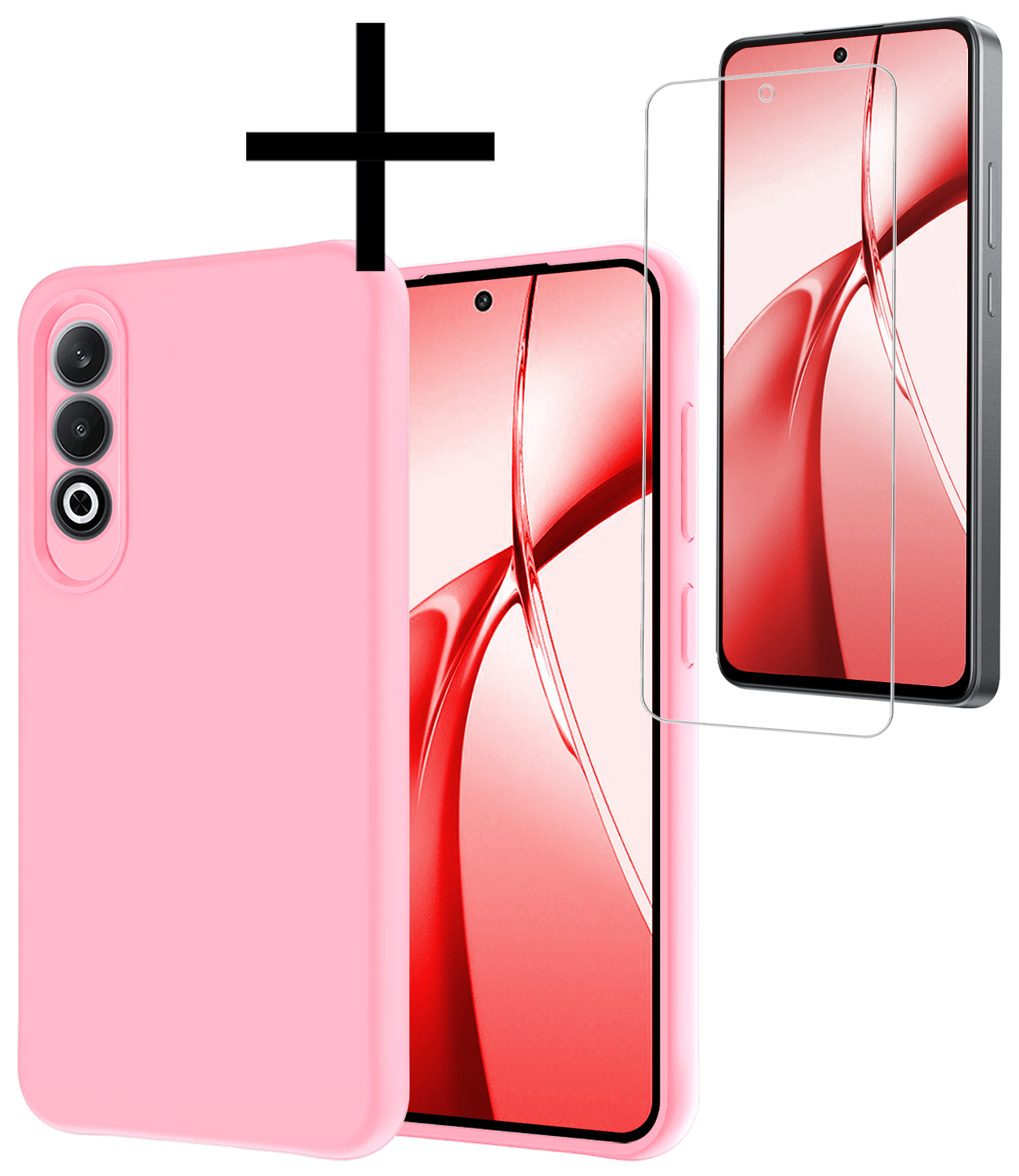 NoXx Hoesje Geschikt voor OnePlus Nord CE4 Hoesje Siliconen Case Hoes Met Screenprotector - Hoes Geschikt voor OnePlus Nord CE4 Hoes Cover Case - Lichtroze