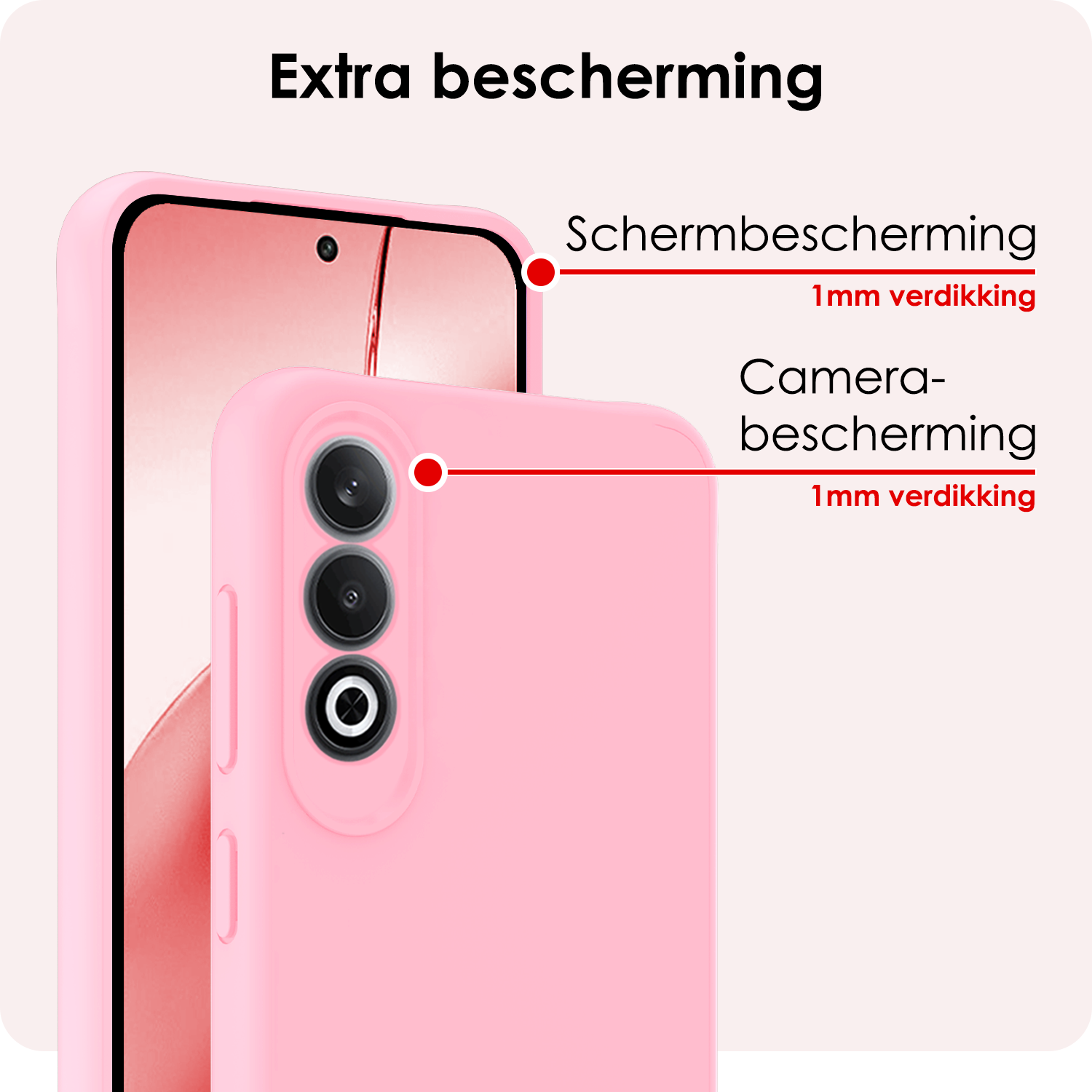 NoXx Hoesje Geschikt voor OnePlus Nord CE4 Hoesje Siliconen Case Hoes Met Screenprotector - Hoes Geschikt voor OnePlus Nord CE4 Hoes Cover Case - Lichtroze