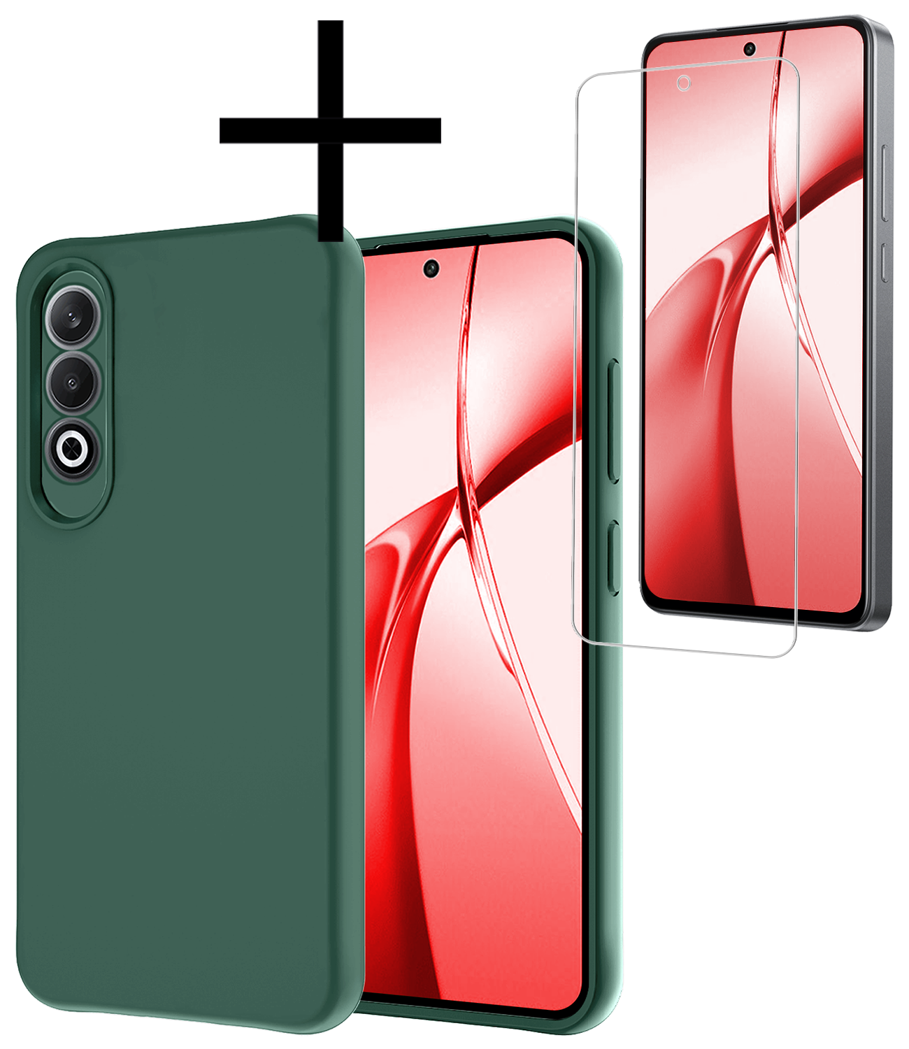 NoXx Hoesje Geschikt voor OnePlus Nord CE4 Hoesje Siliconen Case Hoes Met Screenprotector - Hoes Geschikt voor OnePlus Nord CE4 Hoes Cover Case - Donkergroen
