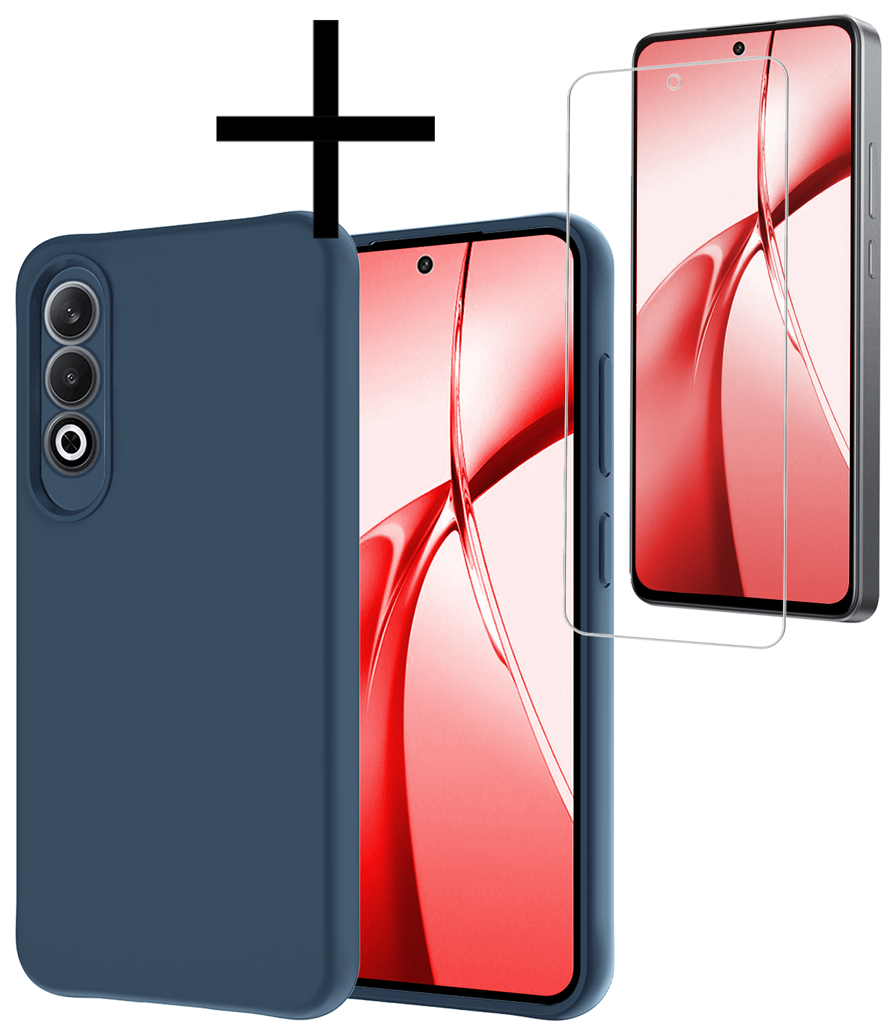 NoXx Hoesje Geschikt voor OnePlus Nord CE4 Hoesje Siliconen Case Hoes Met Screenprotector - Hoes Geschikt voor OnePlus Nord CE4 Hoes Cover Case - Donkerblauw