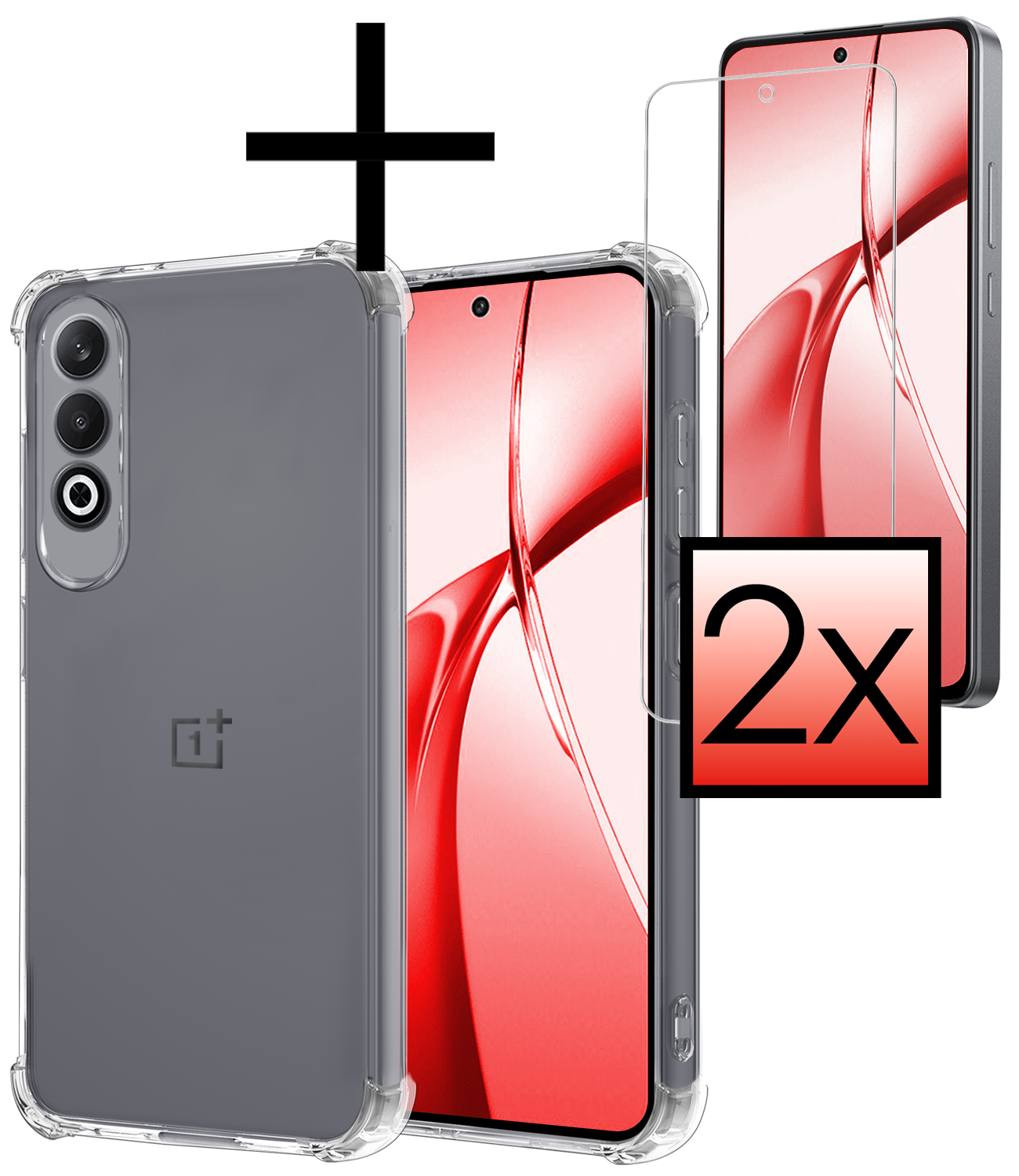NoXx Hoesje Geschikt voor OnePlus Nord CE4 Hoesje Siliconen Shock Proof Case Hoes Met 2x Screenprotector - Hoes Geschikt voor OnePlus Nord CE4 Hoes Cover Case Shockproof - Transparant