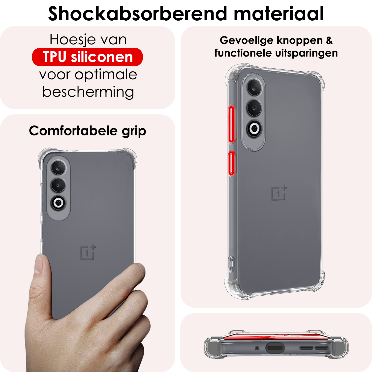 NoXx Hoesje Geschikt voor OnePlus Nord CE4 Hoesje Siliconen Shock Proof Case Hoes Met 2x Screenprotector - Hoes Geschikt voor OnePlus Nord CE4 Hoes Cover Case Shockproof - Transparant