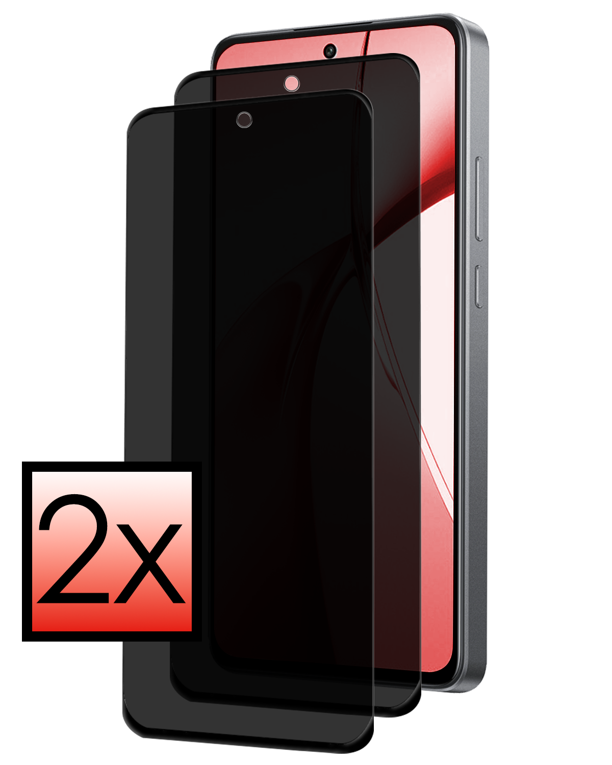 NoXx Screenprotector Geschikt voor OnePlus Nord CE4 Screenprotector Privacy Glas Gehard Full Cover - Screenprotector Geschikt voor OnePlus Nord CE4 Screenprotector Privacy Tempered Glass - 2 PACK