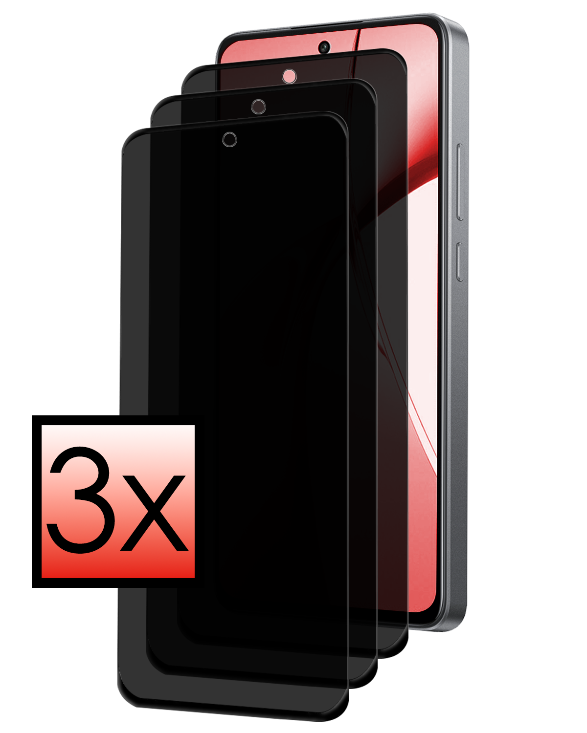 NoXx Screenprotector Geschikt voor OnePlus Nord CE4 Screenprotector Privacy Glas Gehard Full Cover - Screenprotector Geschikt voor OnePlus Nord CE4 Screenprotector Privacy Tempered Glass - 3 PACK
