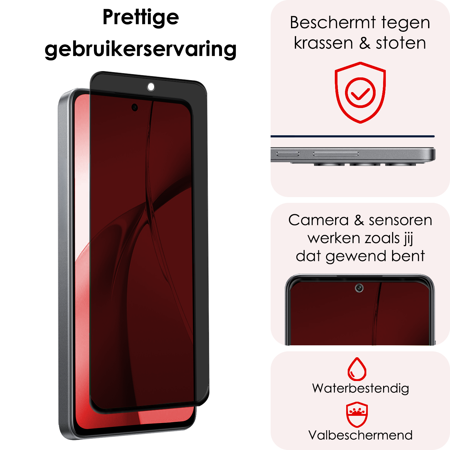 NoXx Screenprotector Geschikt voor OnePlus Nord CE4 Screenprotector Privacy Glas Gehard Full Cover - Screenprotector Geschikt voor OnePlus Nord CE4 Screenprotector Privacy Tempered Glass - 3 PACK