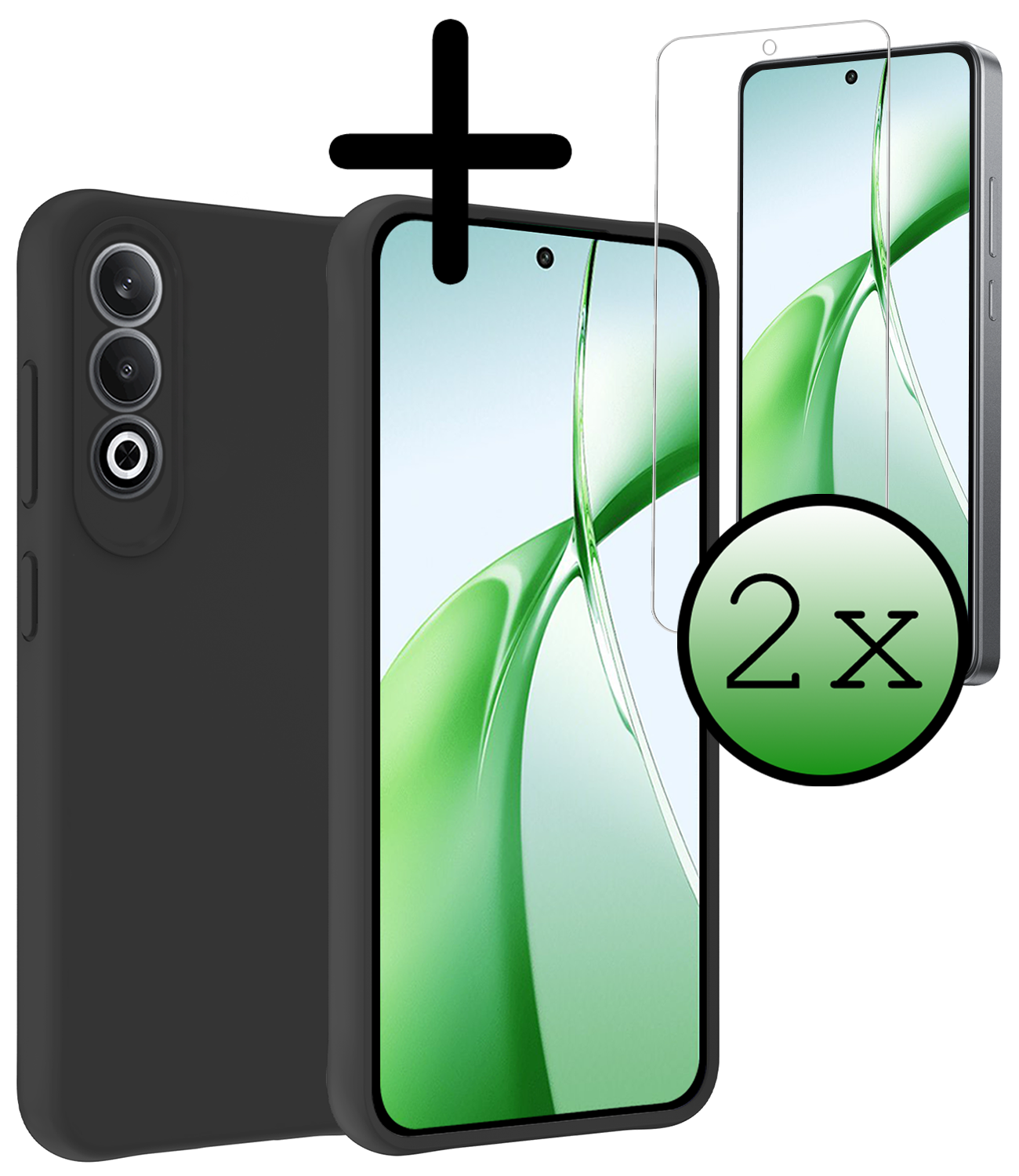 BASEY. Hoesje Geschikt voor OnePlus Nord CE4 Hoesje Siliconen Case Hoes Met 2x Screenprotector - Hoes Geschikt voor OnePlus Nord CE4 Hoes Cover Case - Zwart