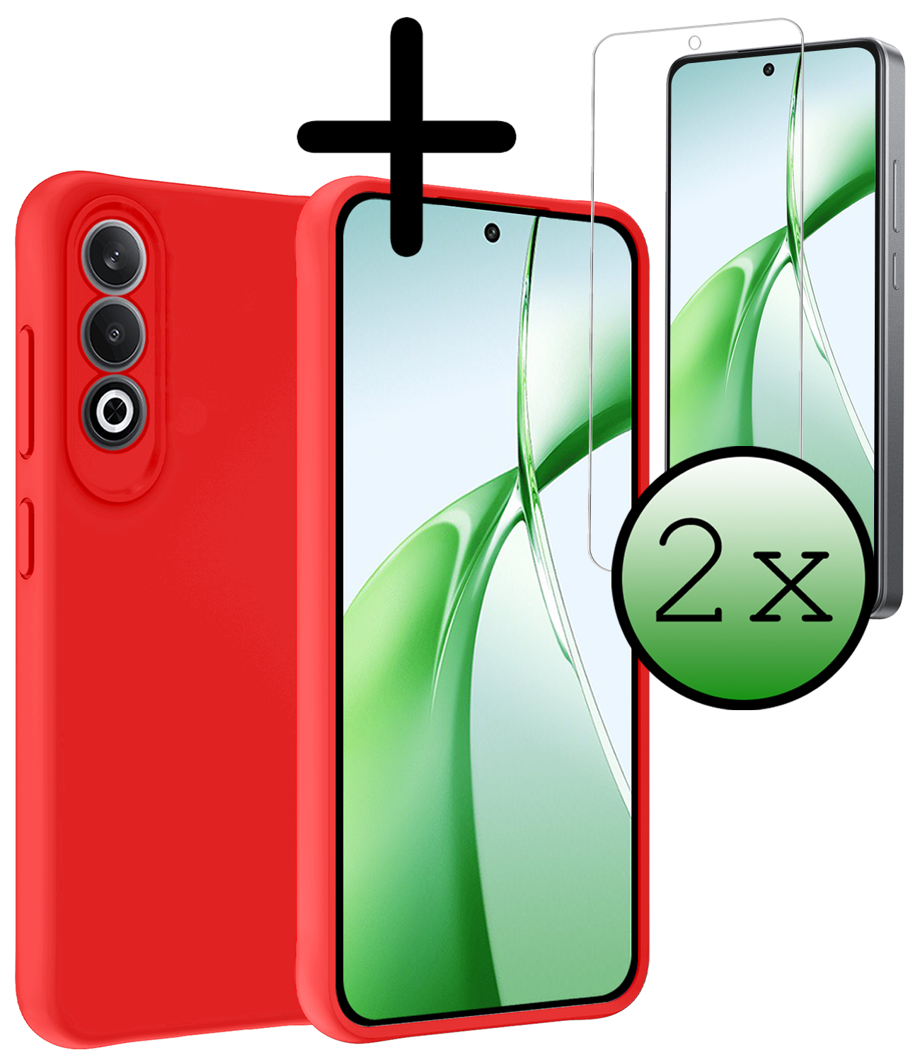 BASEY. Hoesje Geschikt voor OnePlus Nord CE4 Hoesje Siliconen Case Hoes Met 2x Screenprotector - Hoes Geschikt voor OnePlus Nord CE4 Hoes Cover Case - Rood