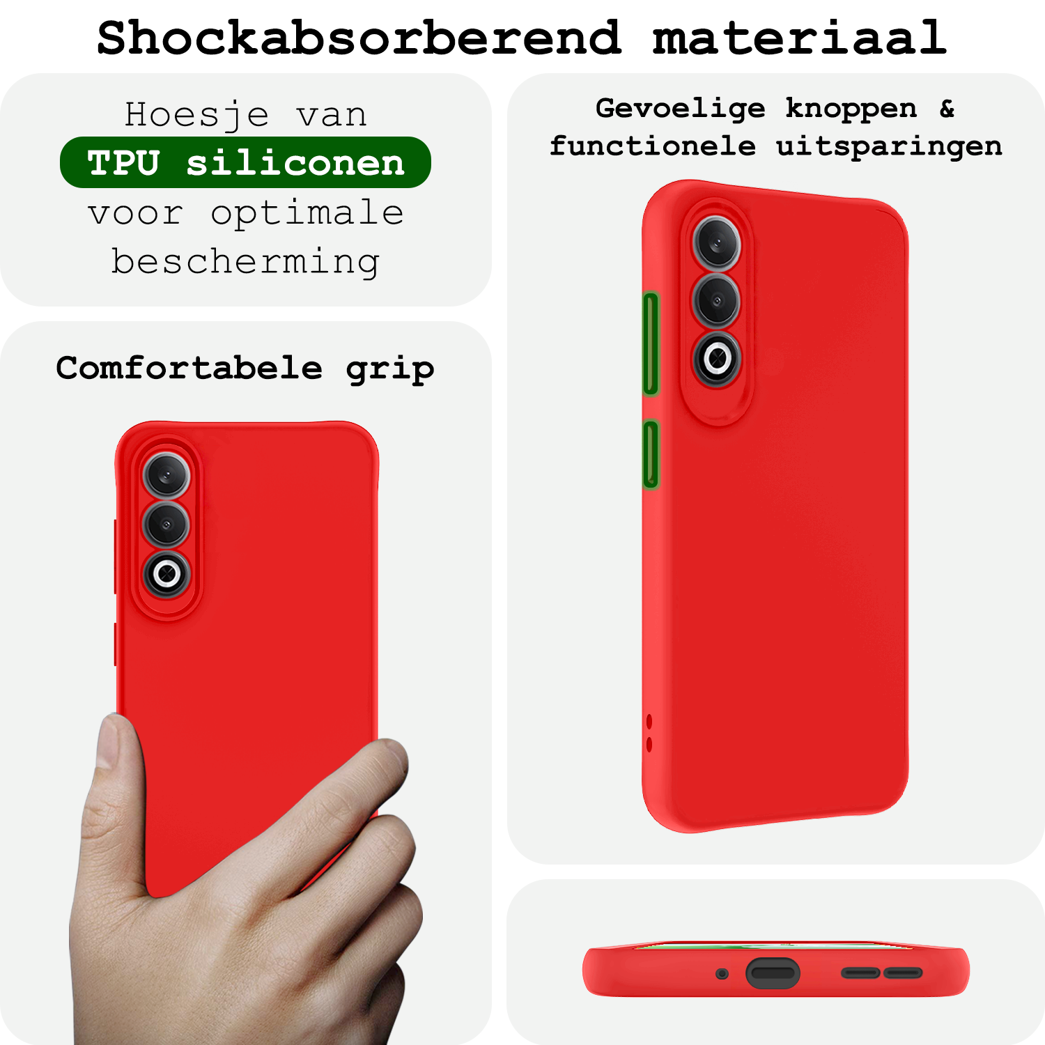 BASEY. Hoesje Geschikt voor OnePlus Nord CE4 Hoesje Siliconen Case Hoes Met 2x Screenprotector - Hoes Geschikt voor OnePlus Nord CE4 Hoes Cover Case - Rood