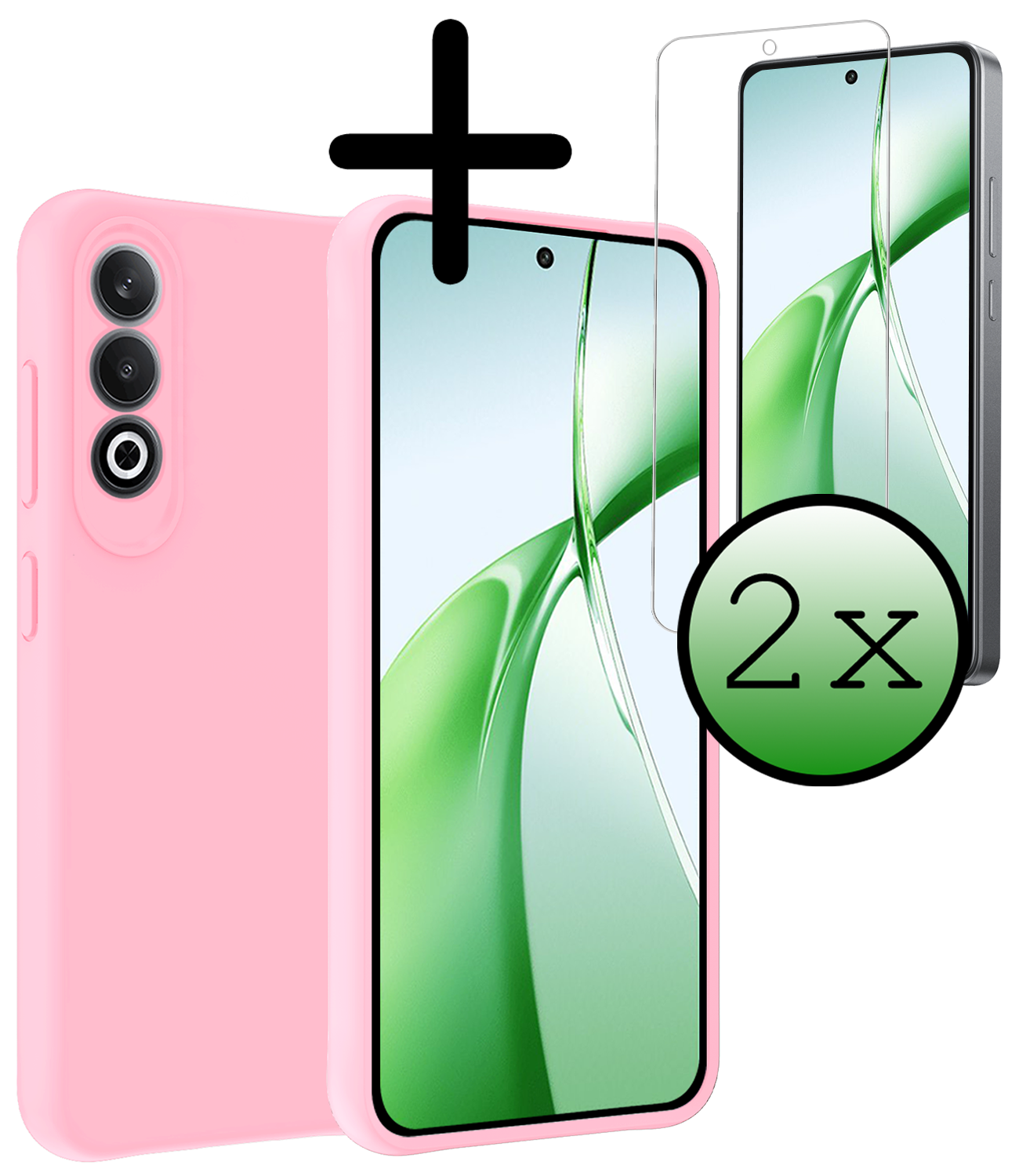 BASEY. Hoesje Geschikt voor OnePlus Nord CE4 Hoesje Siliconen Case Hoes Met 2x Screenprotector - Hoes Geschikt voor OnePlus Nord CE4 Hoes Cover Case - Lichtroze