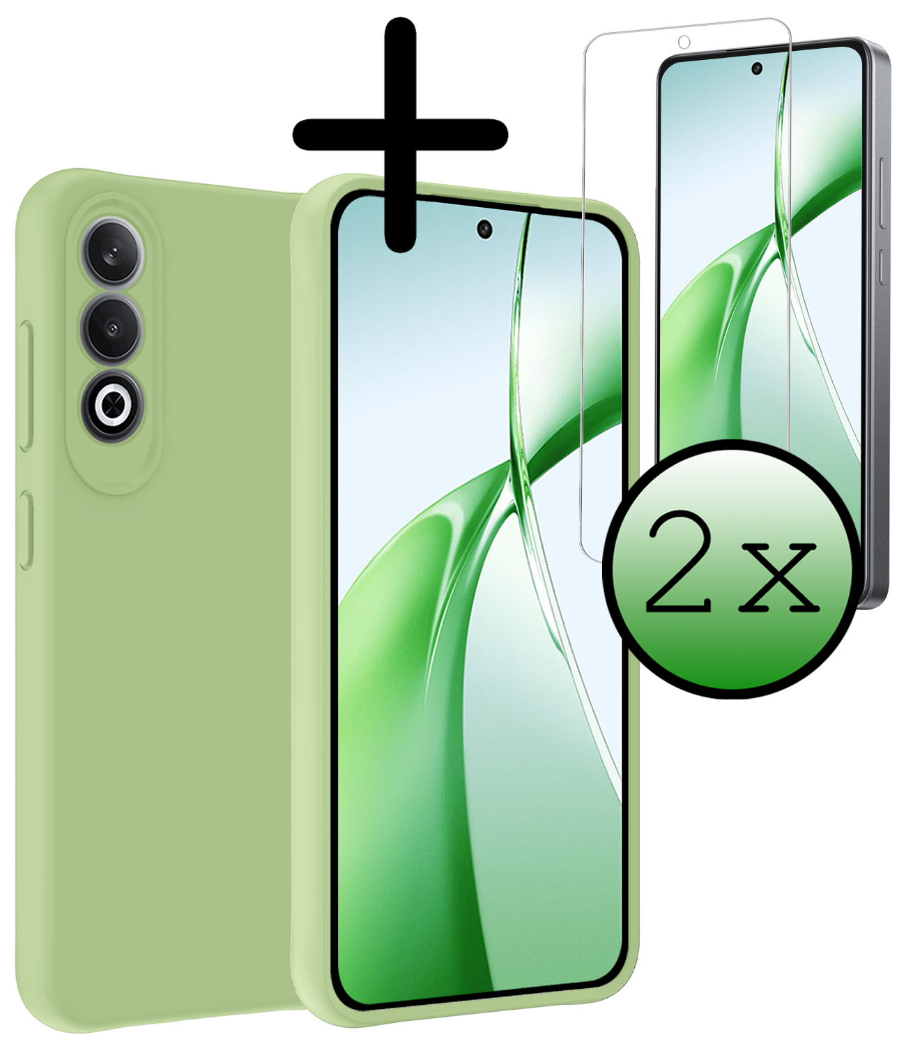 BASEY. Hoesje Geschikt voor OnePlus Nord CE4 Hoesje Siliconen Case Hoes Met 2x Screenprotector - Hoes Geschikt voor OnePlus Nord CE4 Hoes Cover Case - Groen