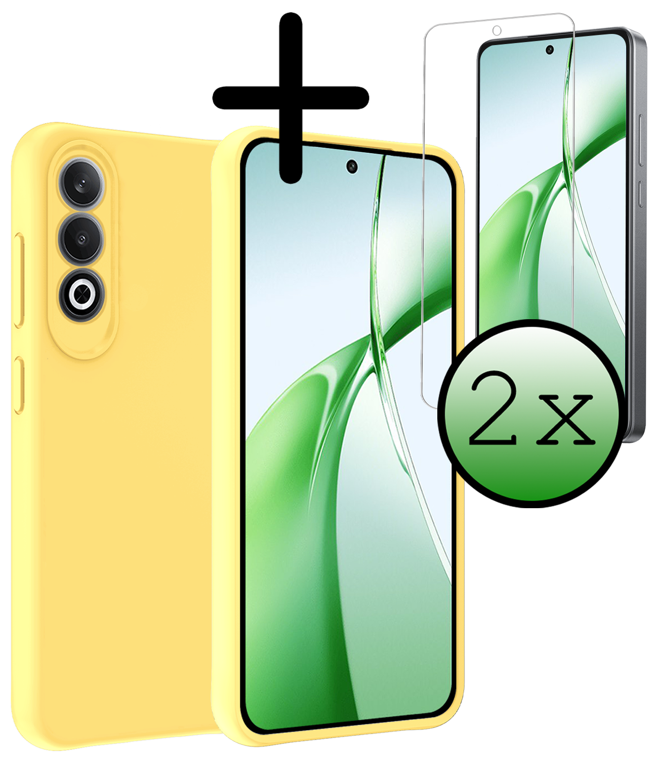 BASEY. Hoesje Geschikt voor OnePlus Nord CE4 Hoesje Siliconen Case Hoes Met 2x Screenprotector - Hoes Geschikt voor OnePlus Nord CE4 Hoes Cover Case - Geel
