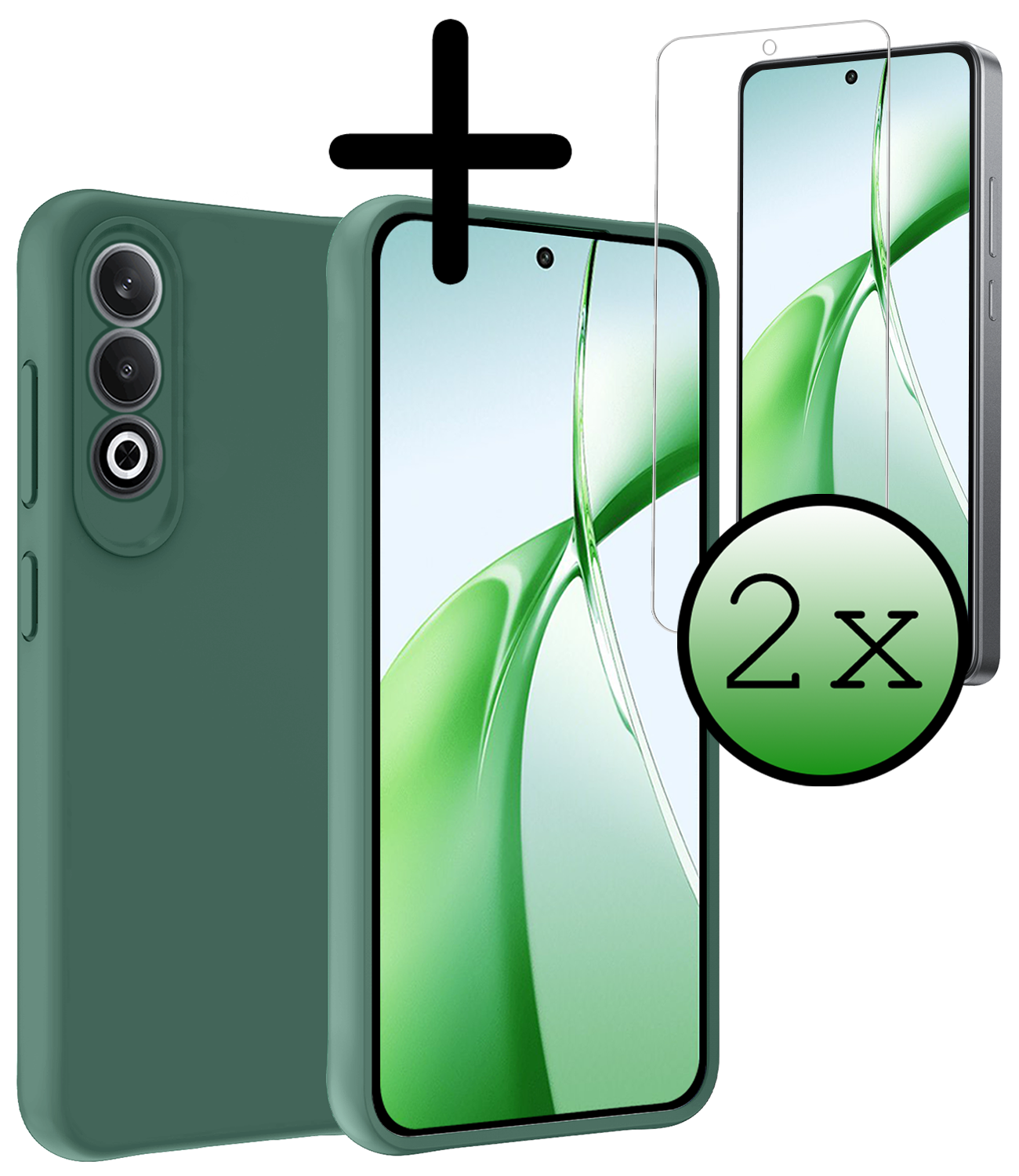 BASEY. Hoesje Geschikt voor OnePlus Nord CE4 Hoesje Siliconen Case Hoes Met 2x Screenprotector - Hoes Geschikt voor OnePlus Nord CE4 Hoes Cover Case - Donkergroen