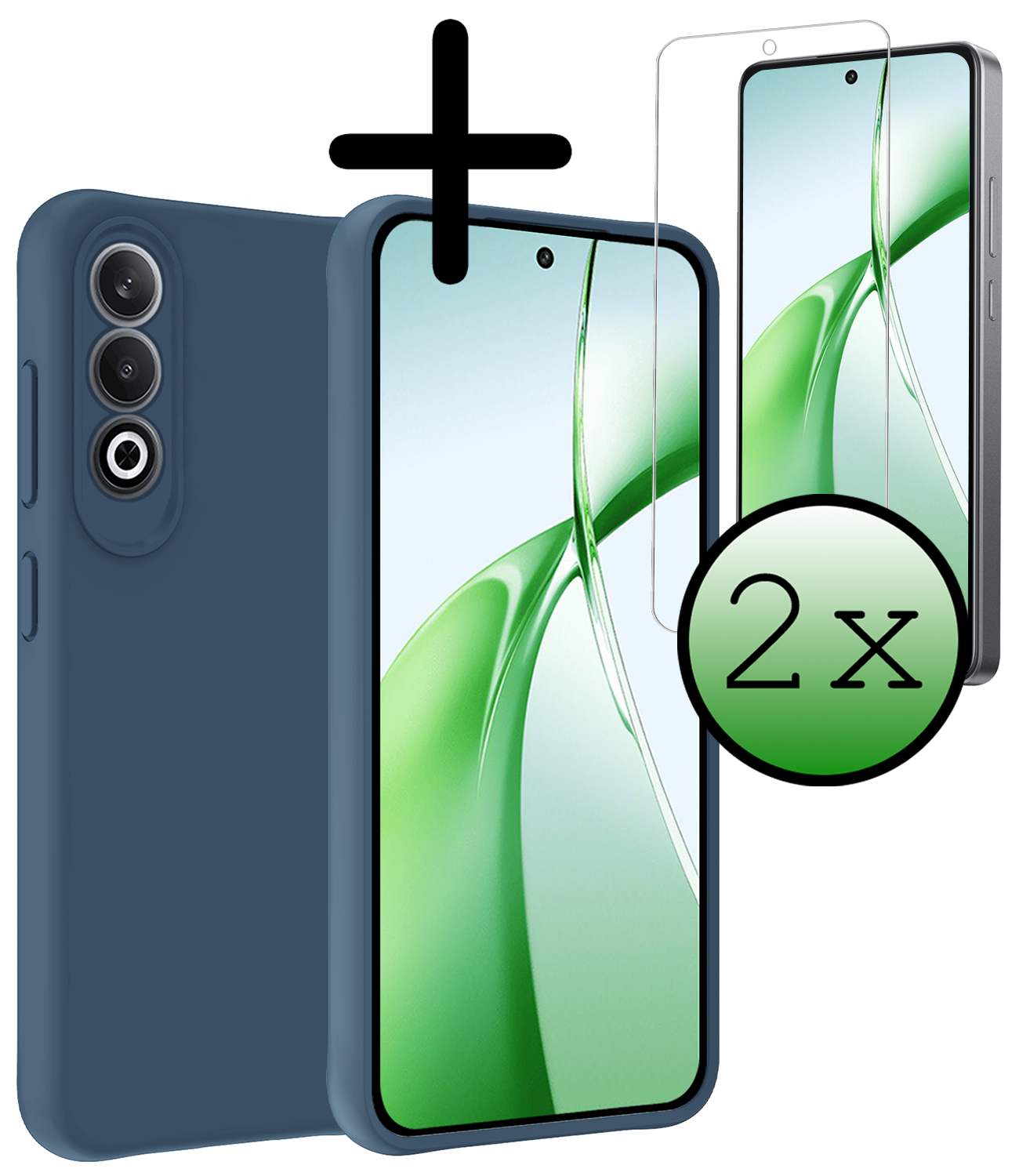 BASEY. Hoesje Geschikt voor OnePlus Nord CE4 Hoesje Siliconen Case Hoes Met 2x Screenprotector - Hoes Geschikt voor OnePlus Nord CE4 Hoes Cover Case - Donkerblauw