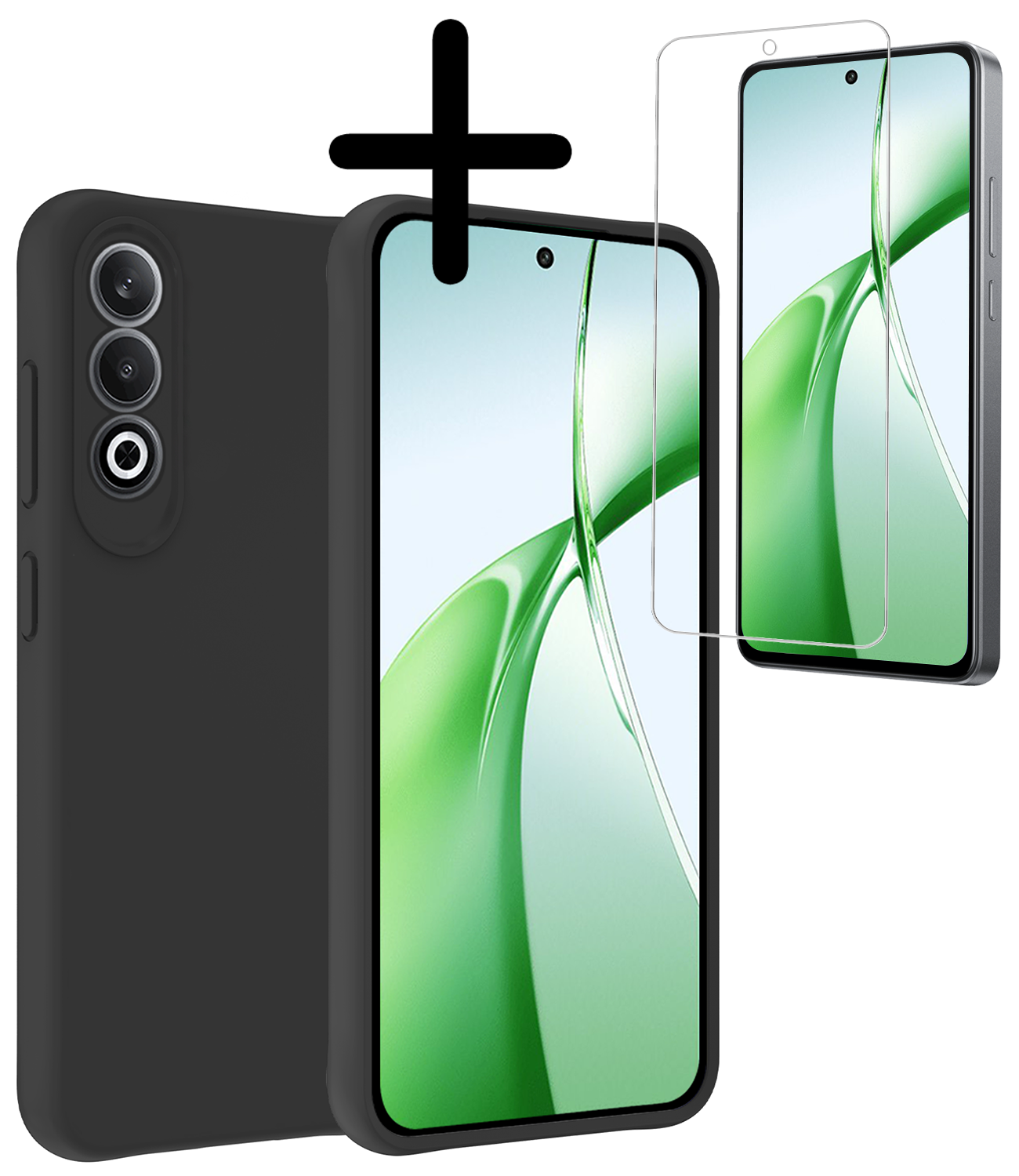 BASEY. Hoesje Geschikt voor OnePlus Nord CE4 Hoesje Siliconen Case Hoes Met Screenprotector - Hoes Geschikt voor OnePlus Nord CE4 Hoes Cover Case - Zwart