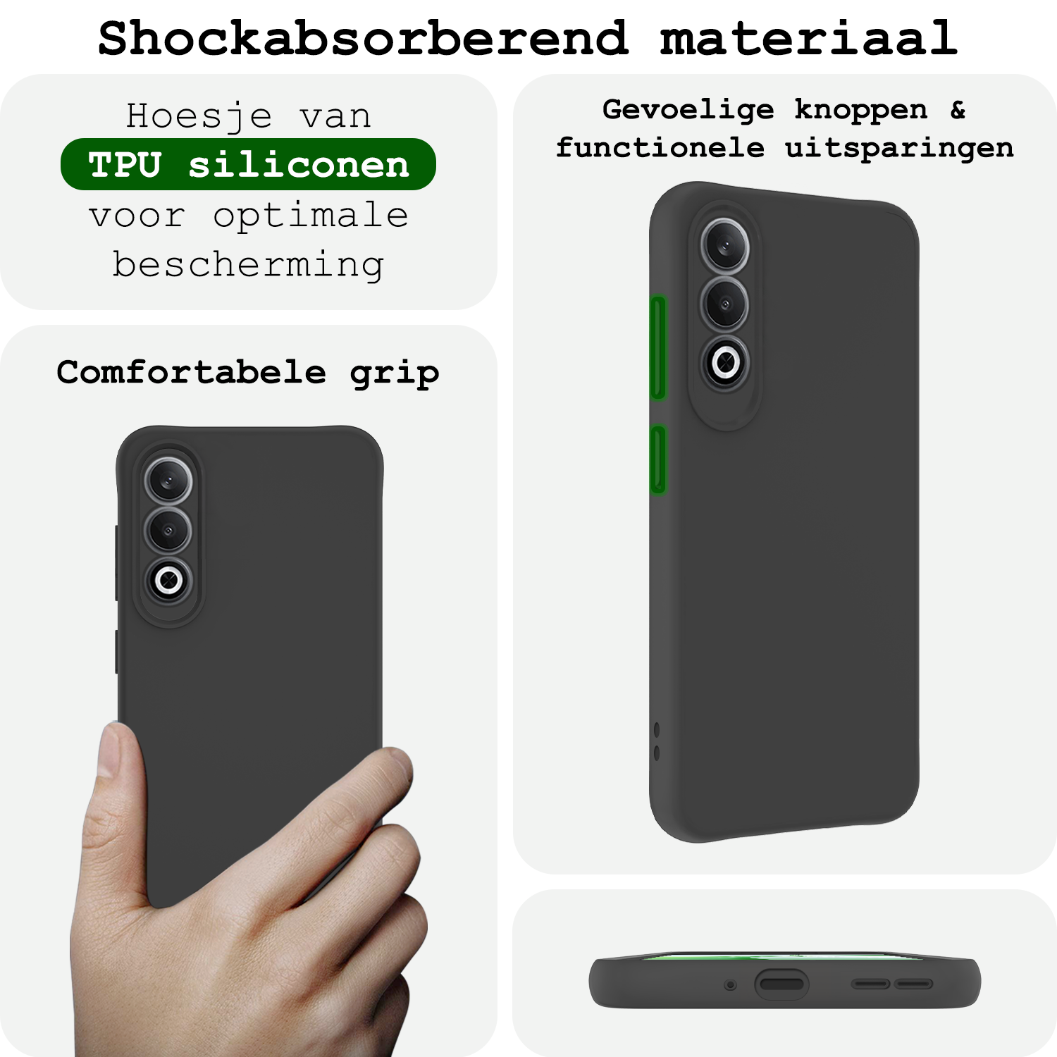 BASEY. Hoesje Geschikt voor OnePlus Nord CE4 Hoesje Siliconen Case Hoes Met Screenprotector - Hoes Geschikt voor OnePlus Nord CE4 Hoes Cover Case - Zwart